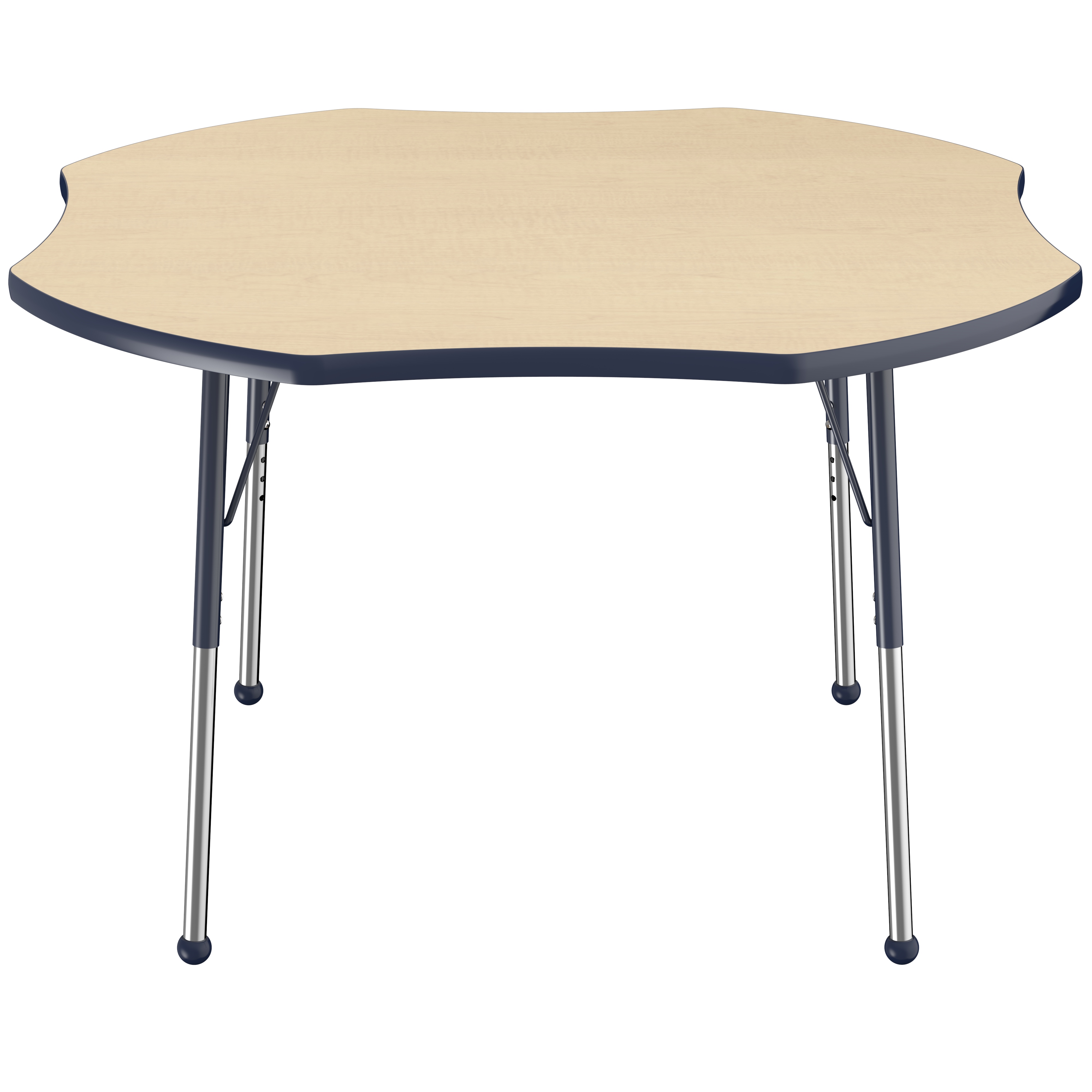 48" x 48" Clover T-Molding Activity Table with Adjustable Standard Ball Glide Legs - Maple/Navy