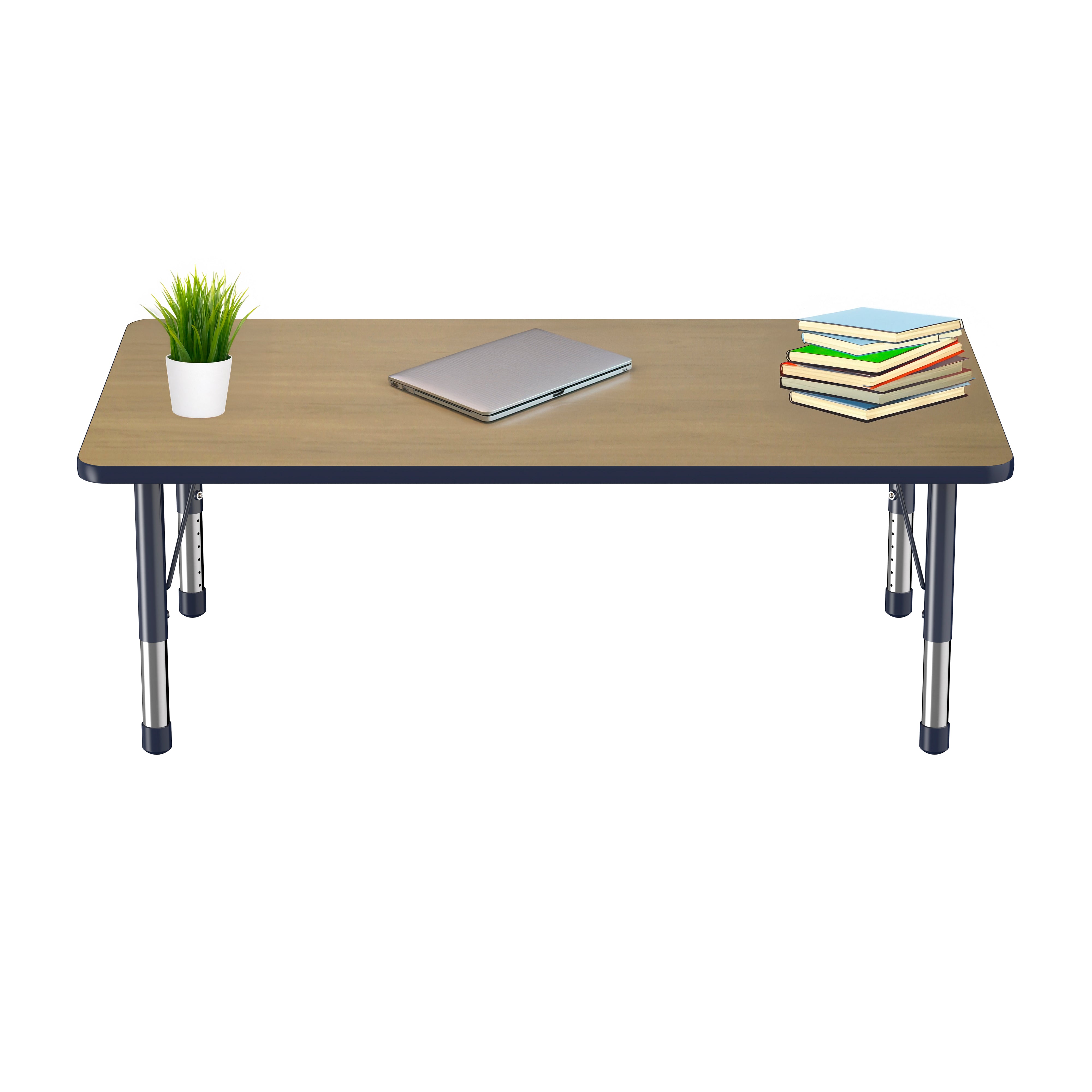 36" x 60" Rectangle T-Molding Activity Table with Adjustable Chunky Legs - Pasadena Oak/Navy