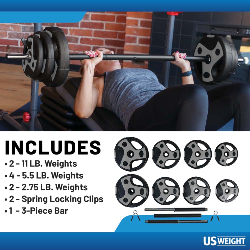 US Weight 54 LB Weight Set with 55" Padded Bar - Grey