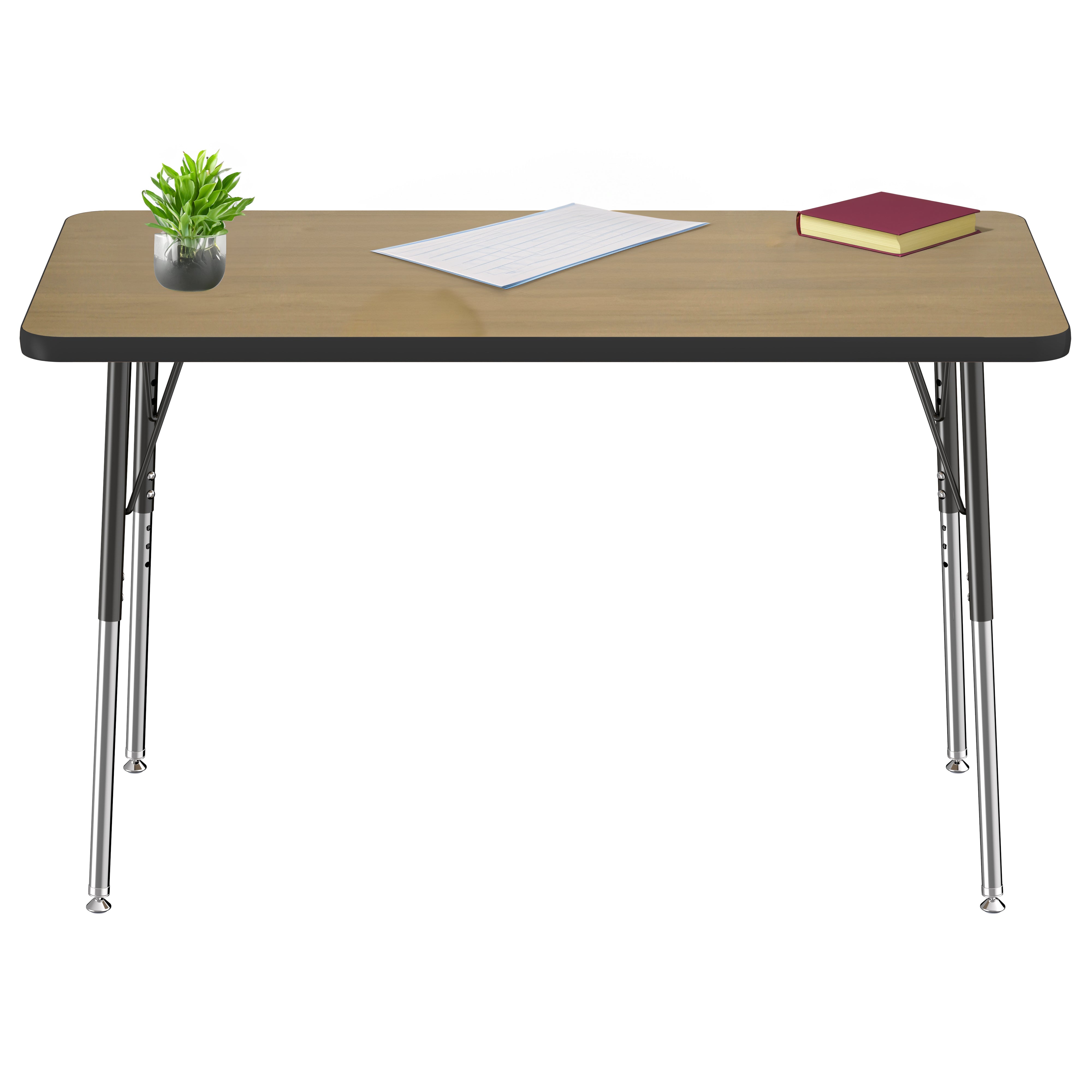 24" x 48" Rectangle T-Molding Activity Table with Adjustable Standard Swivel Glide Legs - Pasadena Oak/Black