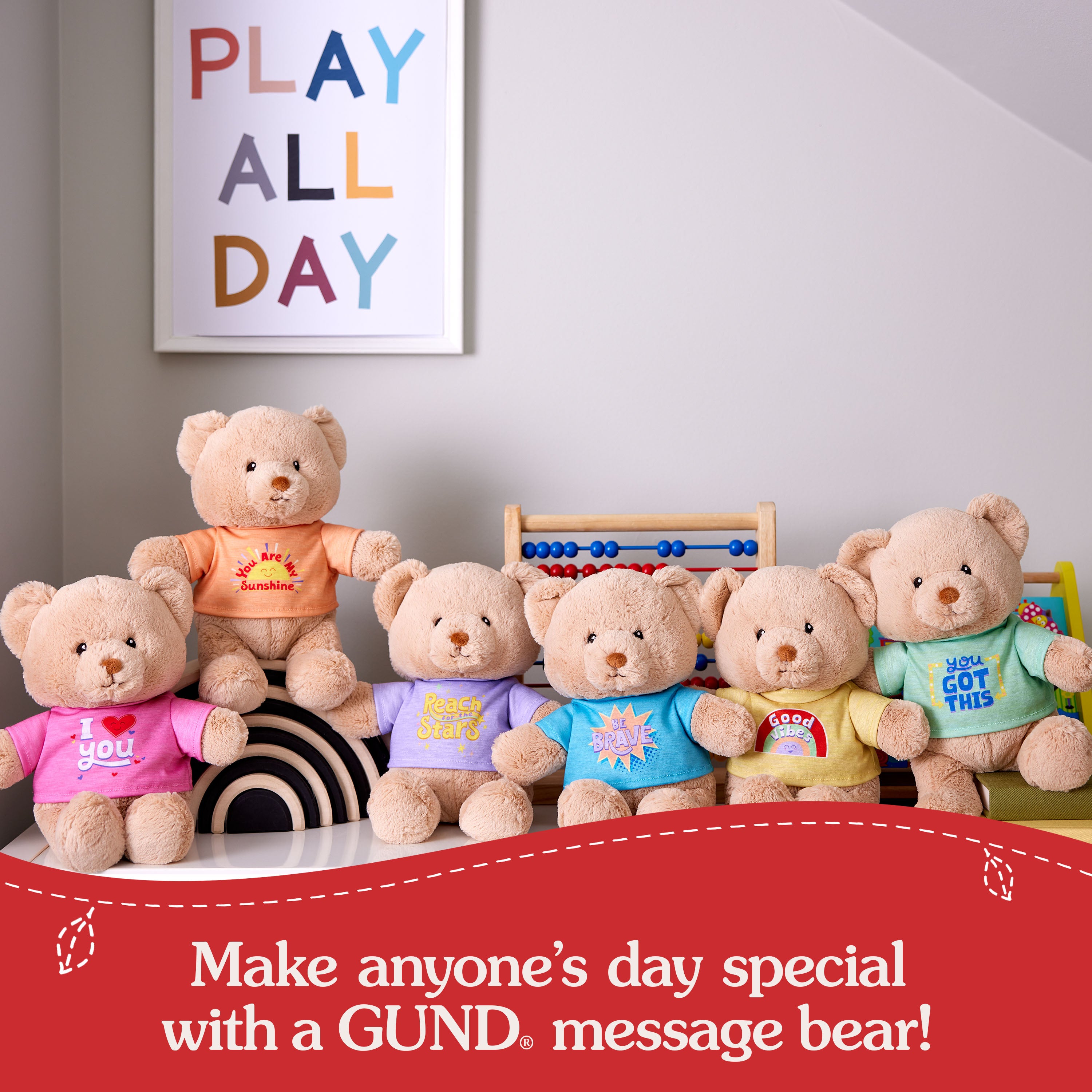 GUND “I'm the Big Sister” Sustainable Message Bear with Pink T-Shirt, Teddy Bear Made from 100% Recycled Materials for Ages 1 and Up, Tan, 12”