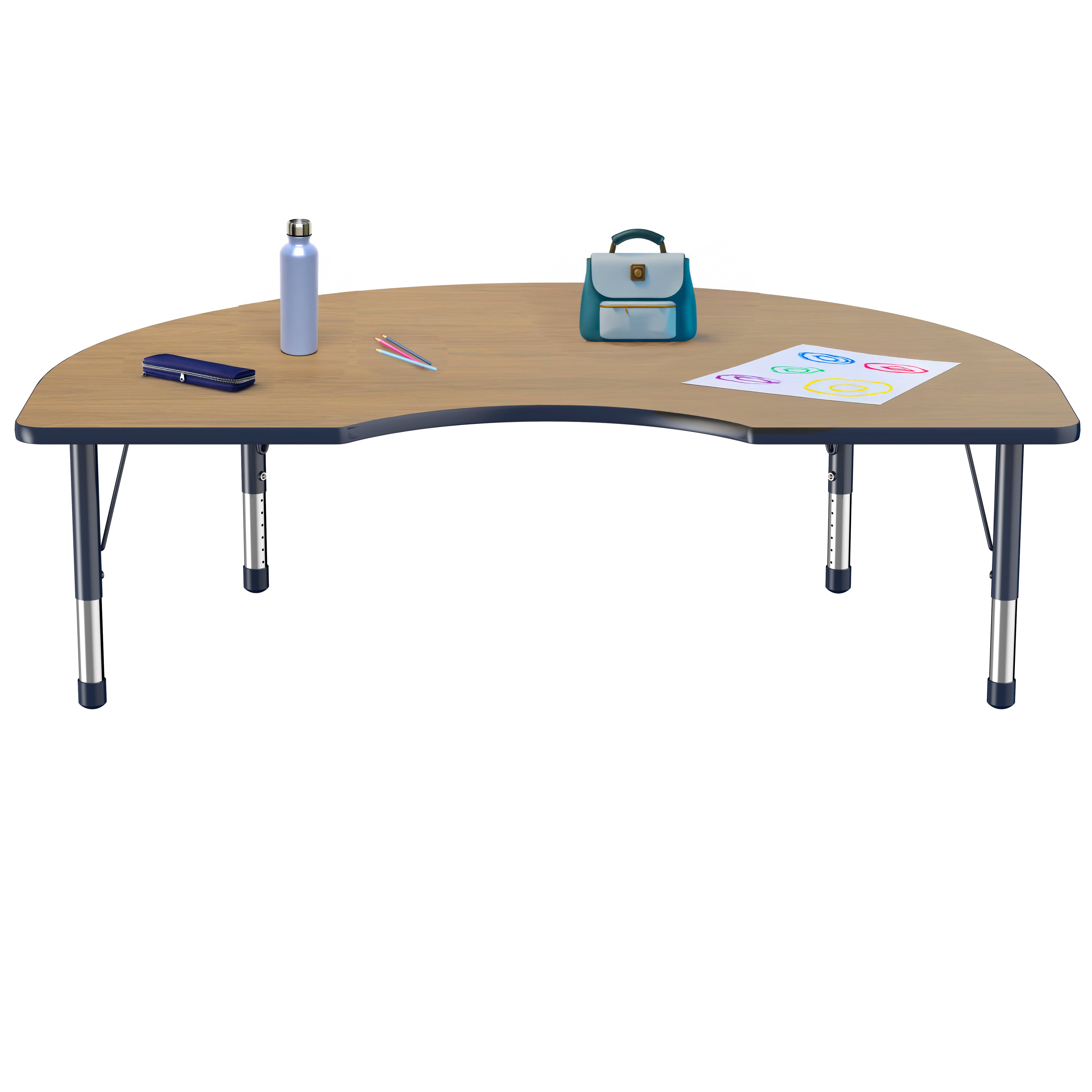48" x 72" Kidney T-Molding Activity Table with Adjustable Chunky Legs - Pasadena Oak/Navy