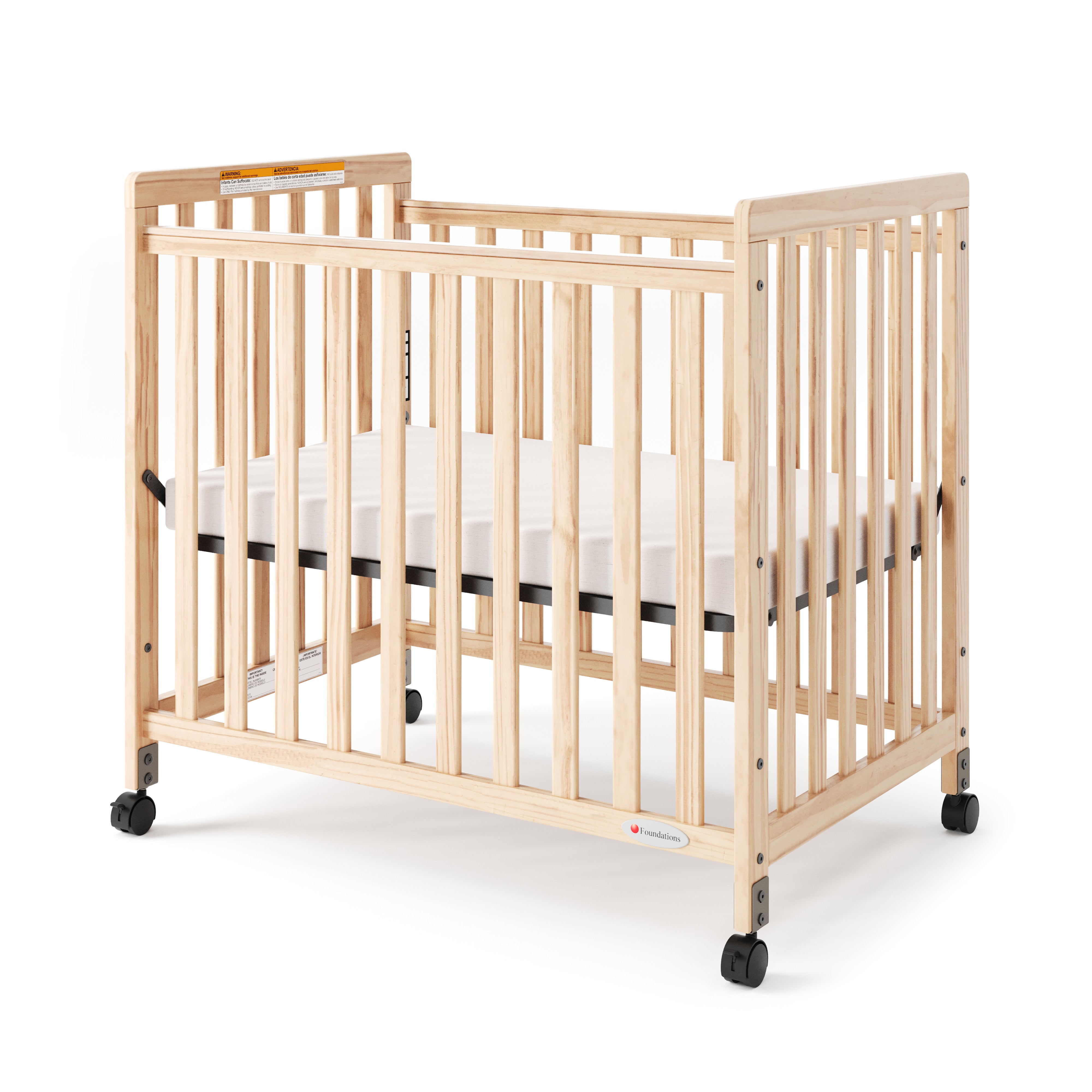 SafetyCraft® Fixed-Side Compact Wood Crib, Slatted End Panels