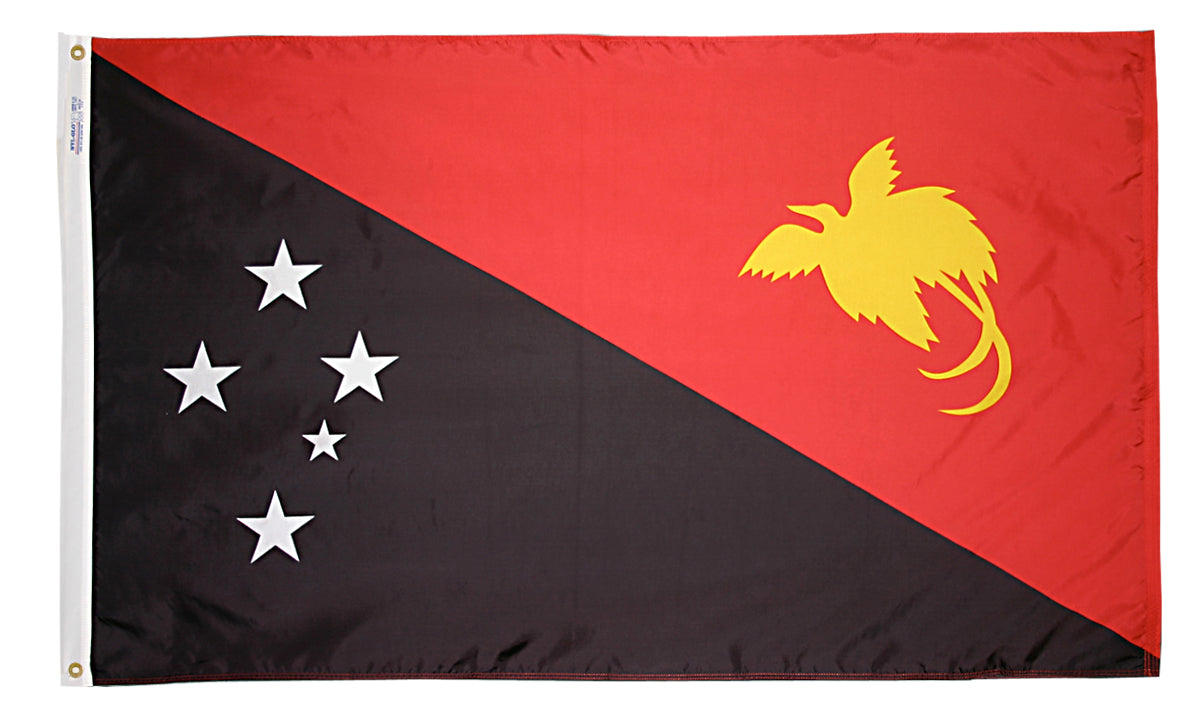 Papua-New-Guinea Flag 5x8 ft. Nylon SolarGuard Nyl-Glo 100% Made in USA to Official United Nations Design Specifications.