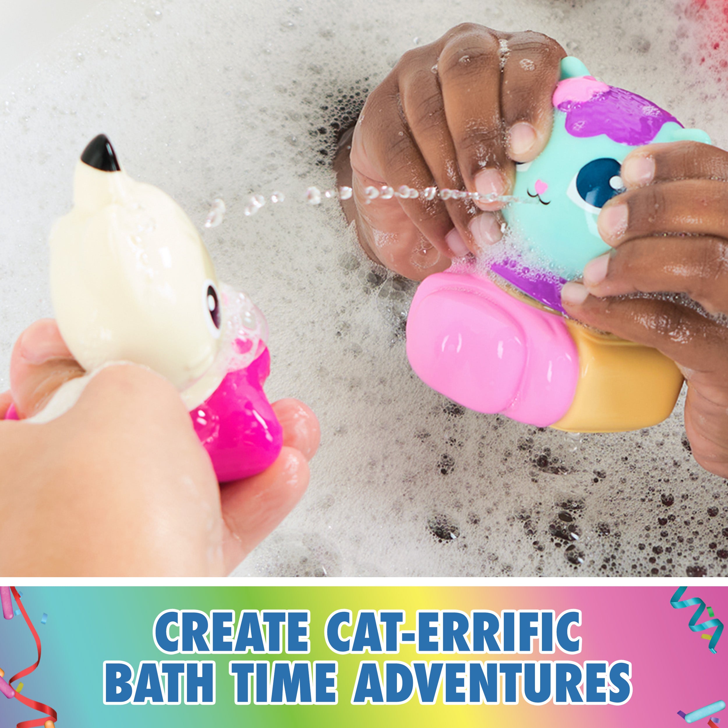 Gabby’s Dollhouse: Gabby Cat Bath Squirters, Mercat & Pandy Paws Floating Toddler Bath Toys for Girls & Boys Ages 3 and up