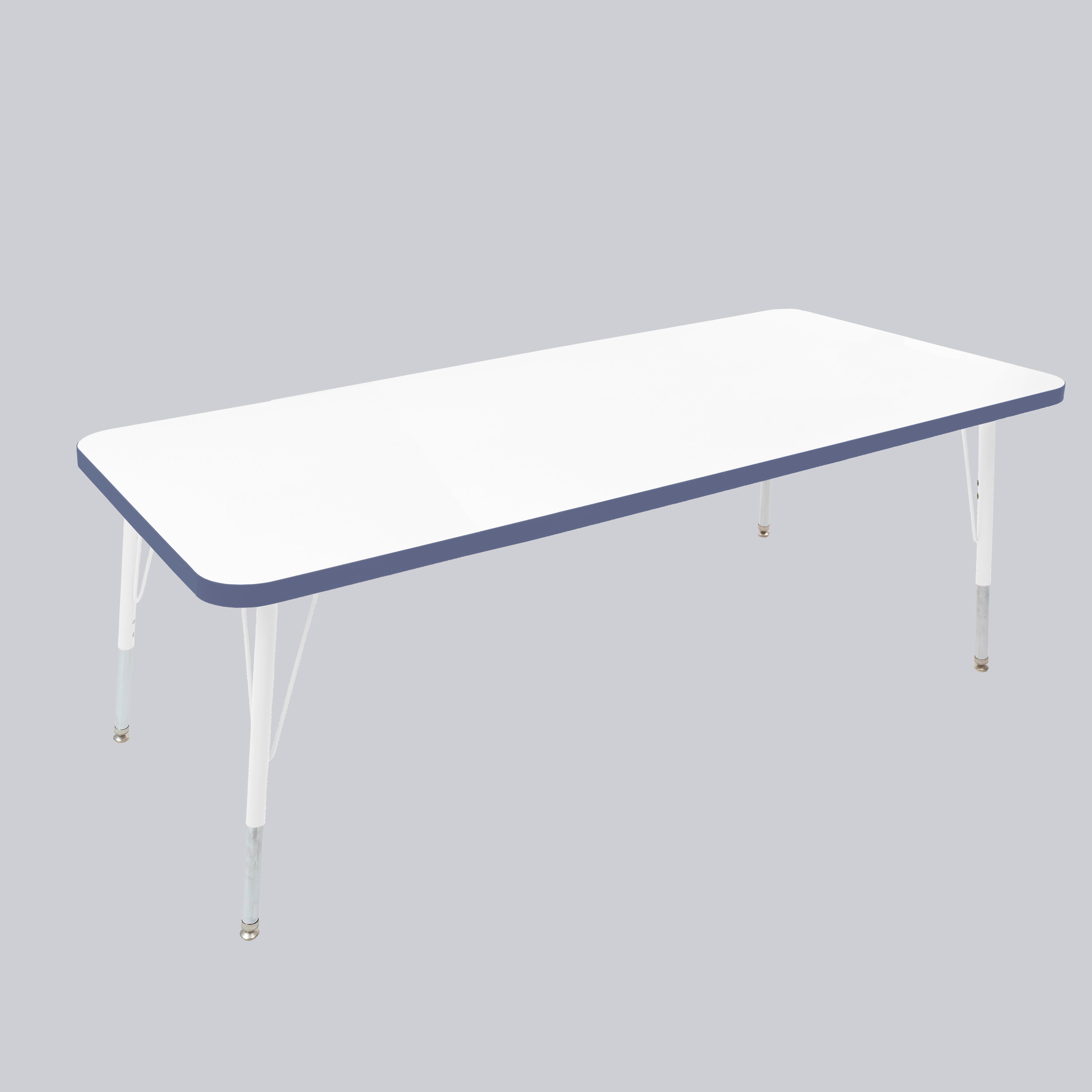 30" x 60" Rectangle Thermofused Activity Table with Adjustable Standard Swivel Glide Legs - White/Navy/White