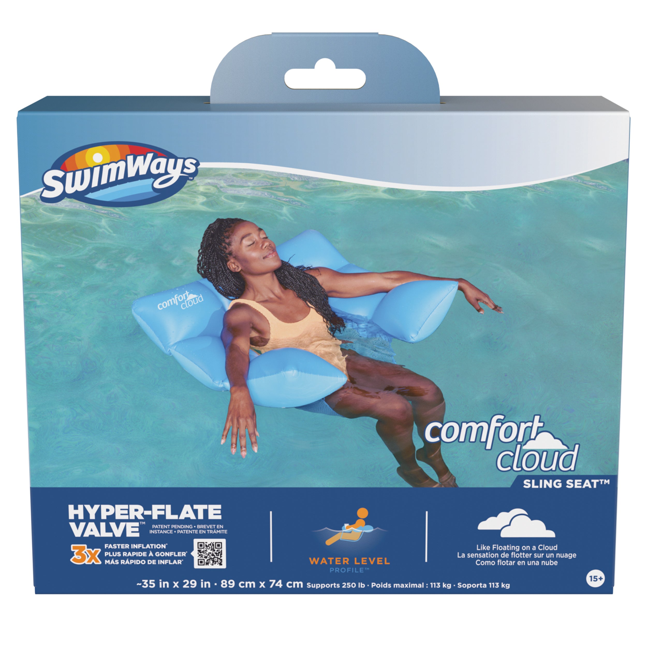 Swimways Comfort Cloud Sling Seat Pool Chair with Fast Inflation & Arm Support, Inflatable Pool Floats for Adults