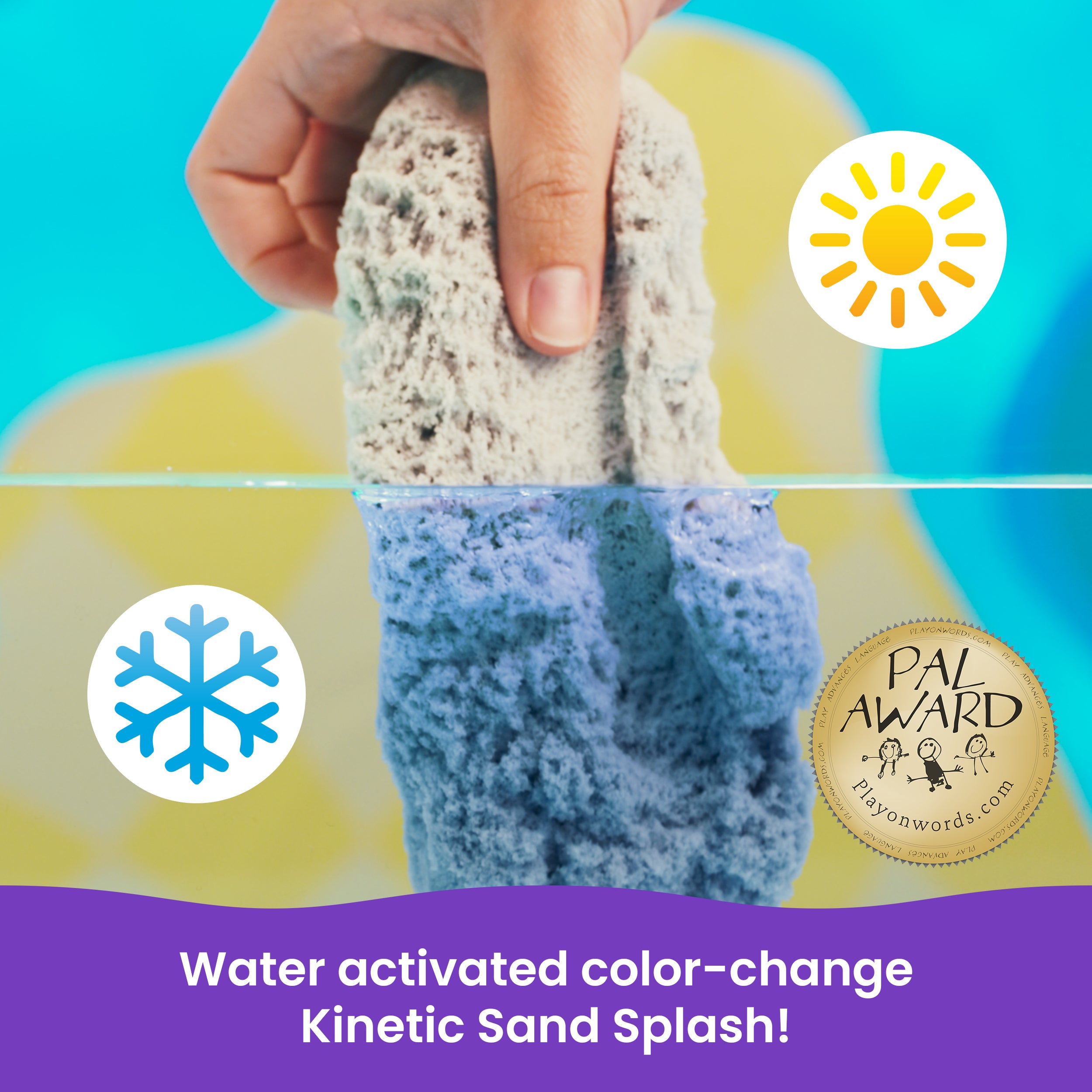 Kinetic Sand, Splash Starter Case with 6oz Color-Change Play Sand, 3 Tools & Molds, Reusable Storage, Sensory Toys for Kids Ages 3 and up
