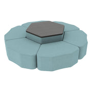 Pro Series Hexagon Ottoman Table with Petal 12" H Seating, 7-Piece Set - Sky Blue Crosshatch/Cosmic Strandz
