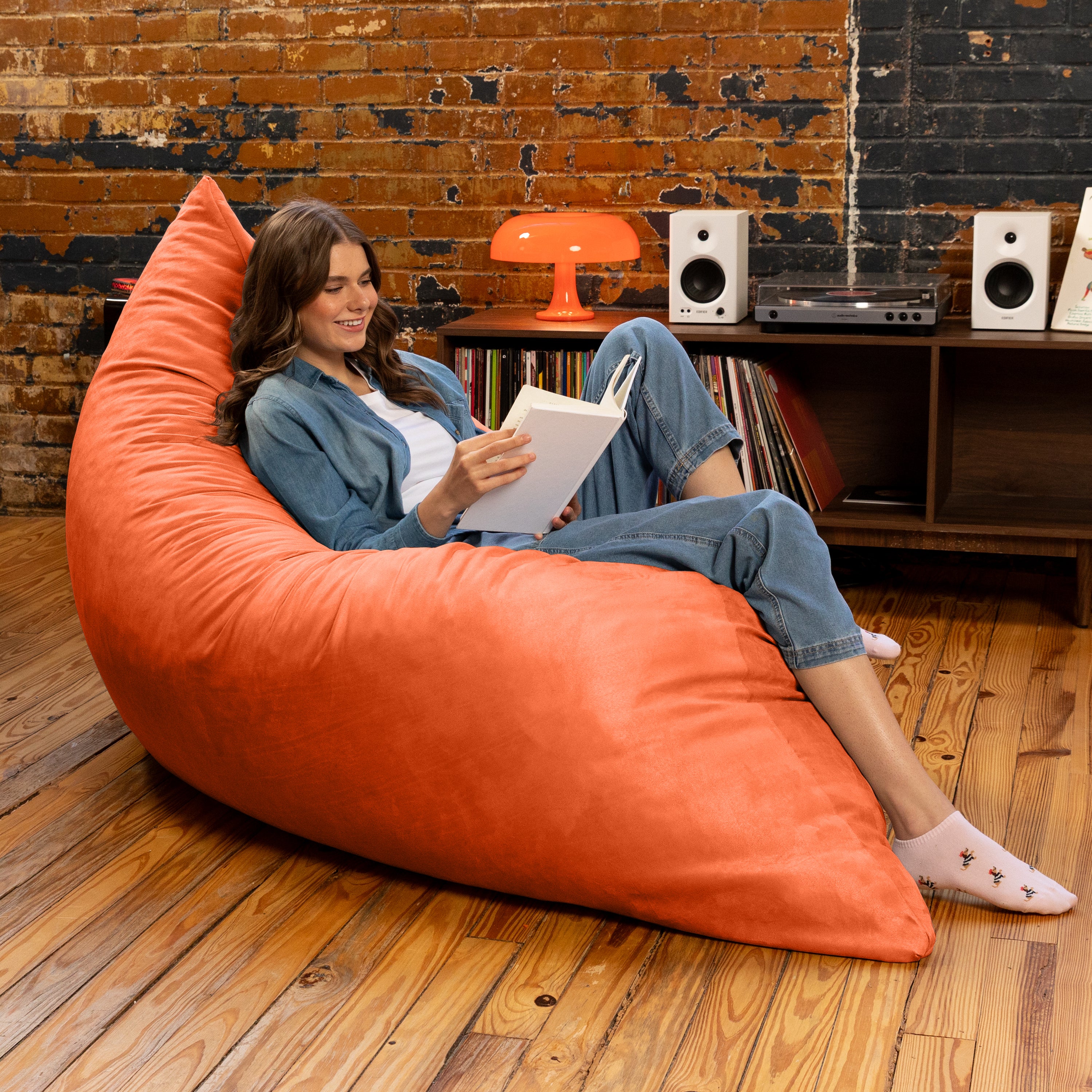 Jaxx Pillow Saxx 5.5-Foot - Huge Bean Bag Floor Pillow and Lounger, Orange