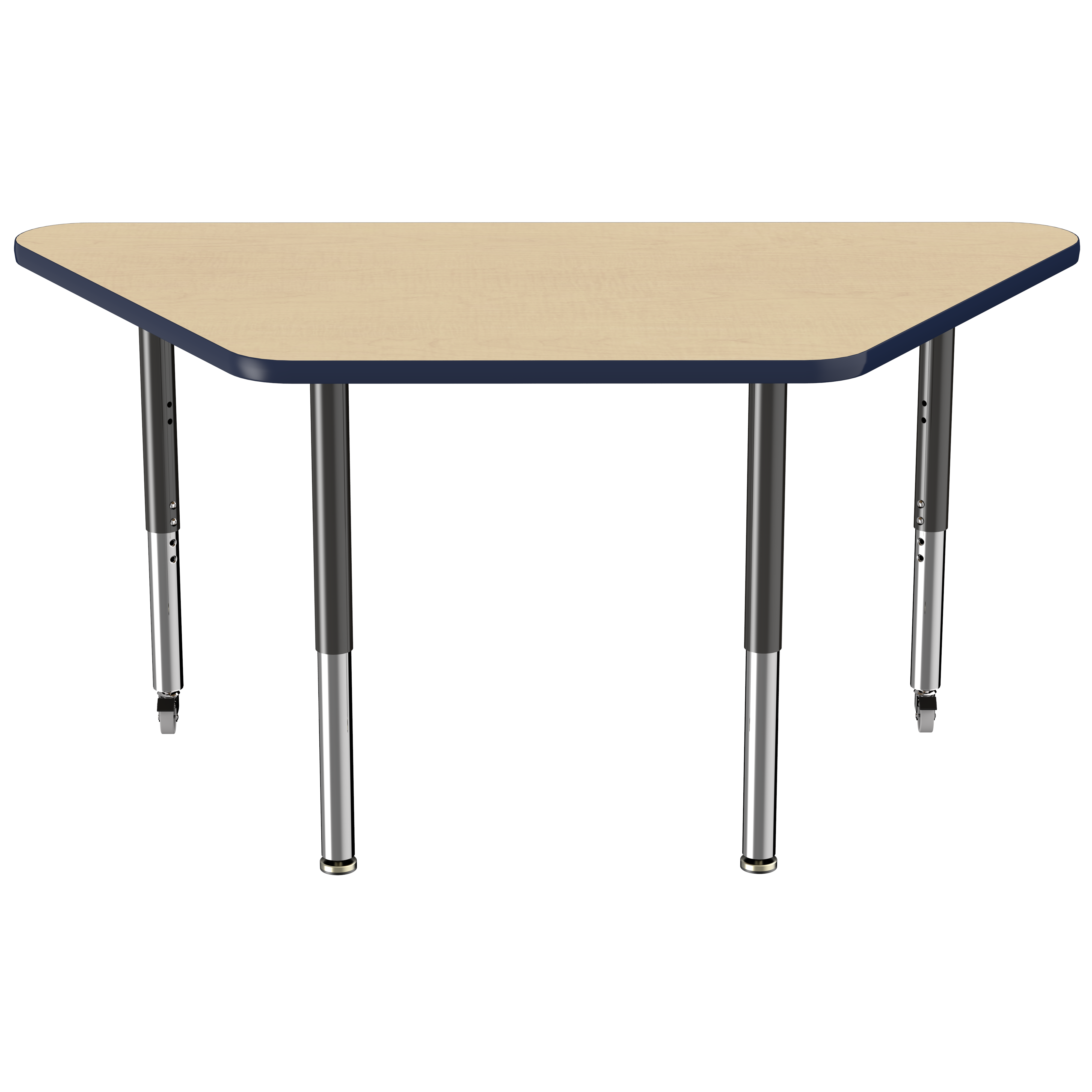 30" x 60" Trapezoid T-Molding Activity Table with Adjustable Super Legs - Maple/Navy/Black