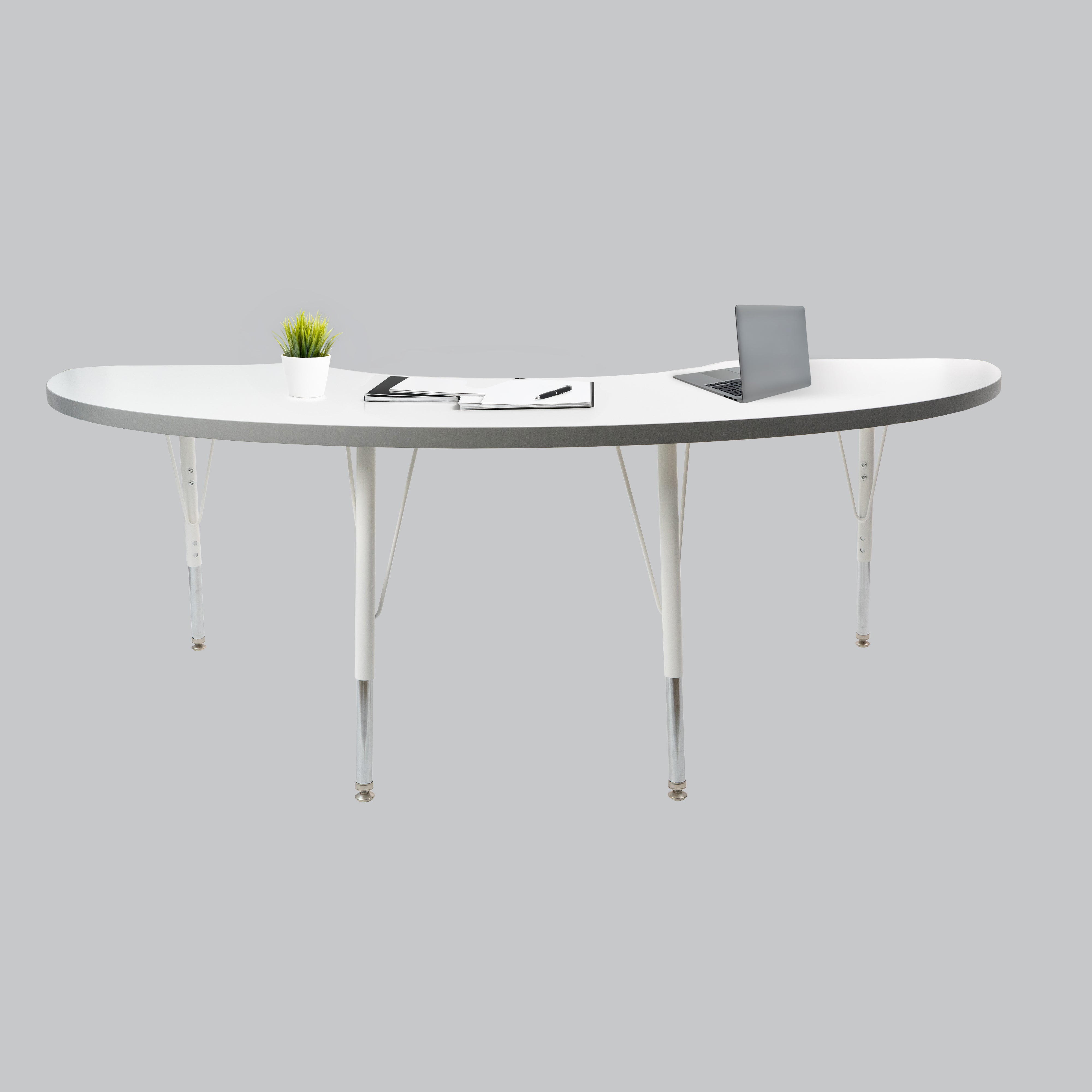 36" x 72" Half Moon Thermofused Activity Table with Adjustable Standard Swivel Glide Legs - White/North Sea/White