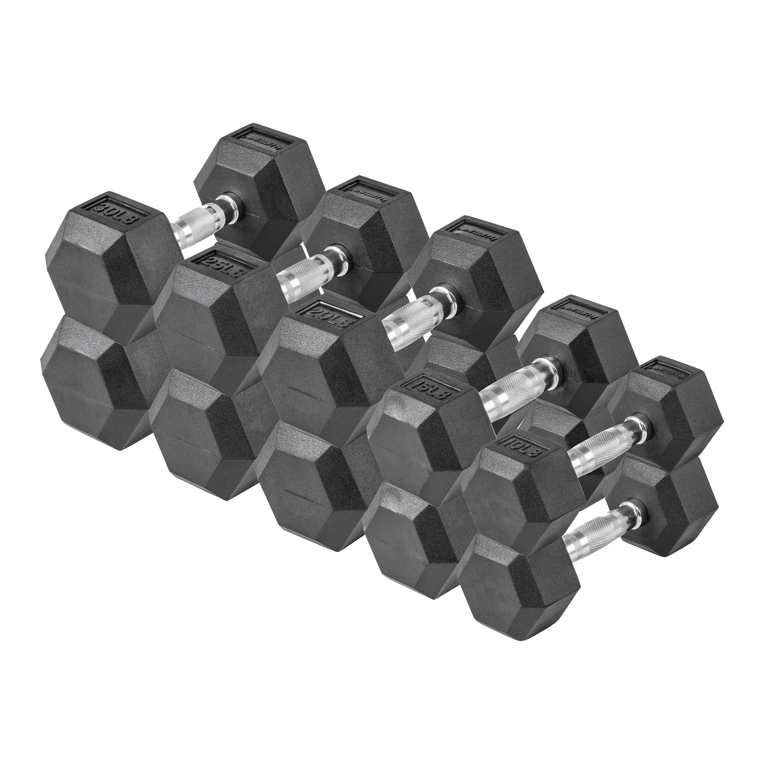 Lifeline 200Lb Hex Rubber Dumbbell Set - 10Lb, 15Lb, 20Lb, 25Lb, 30Lb Set