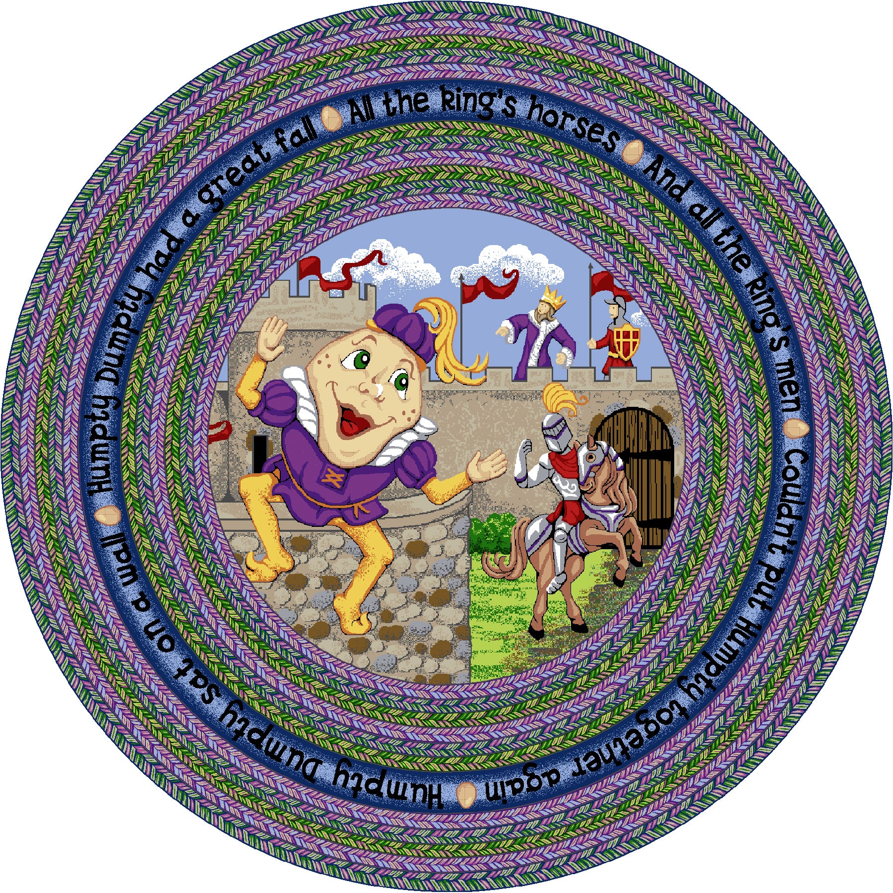 Humpty Dumpty 5'4" Round area rug in color Multi