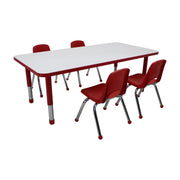 30" x 60" Rectangle Dry-Erase Activity Table with Chunky Legs and 12" Stack Chairs with Ball Glides, 5-Piece Set - Whiteboard/Red