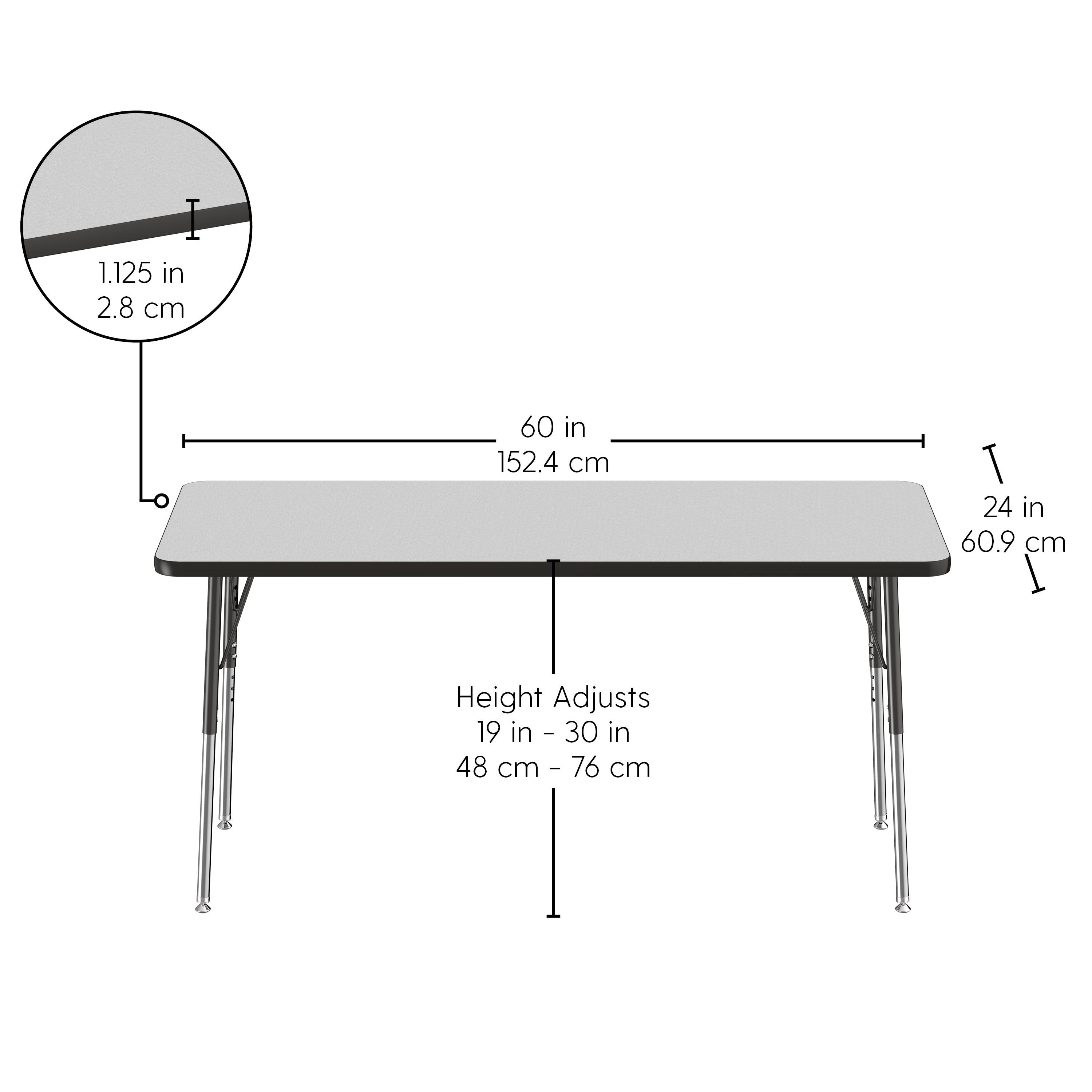 24" x 60" Rectangle T-Molding Activity Table with Adjustable Standard Swivel Glide Legs - Gray/Black