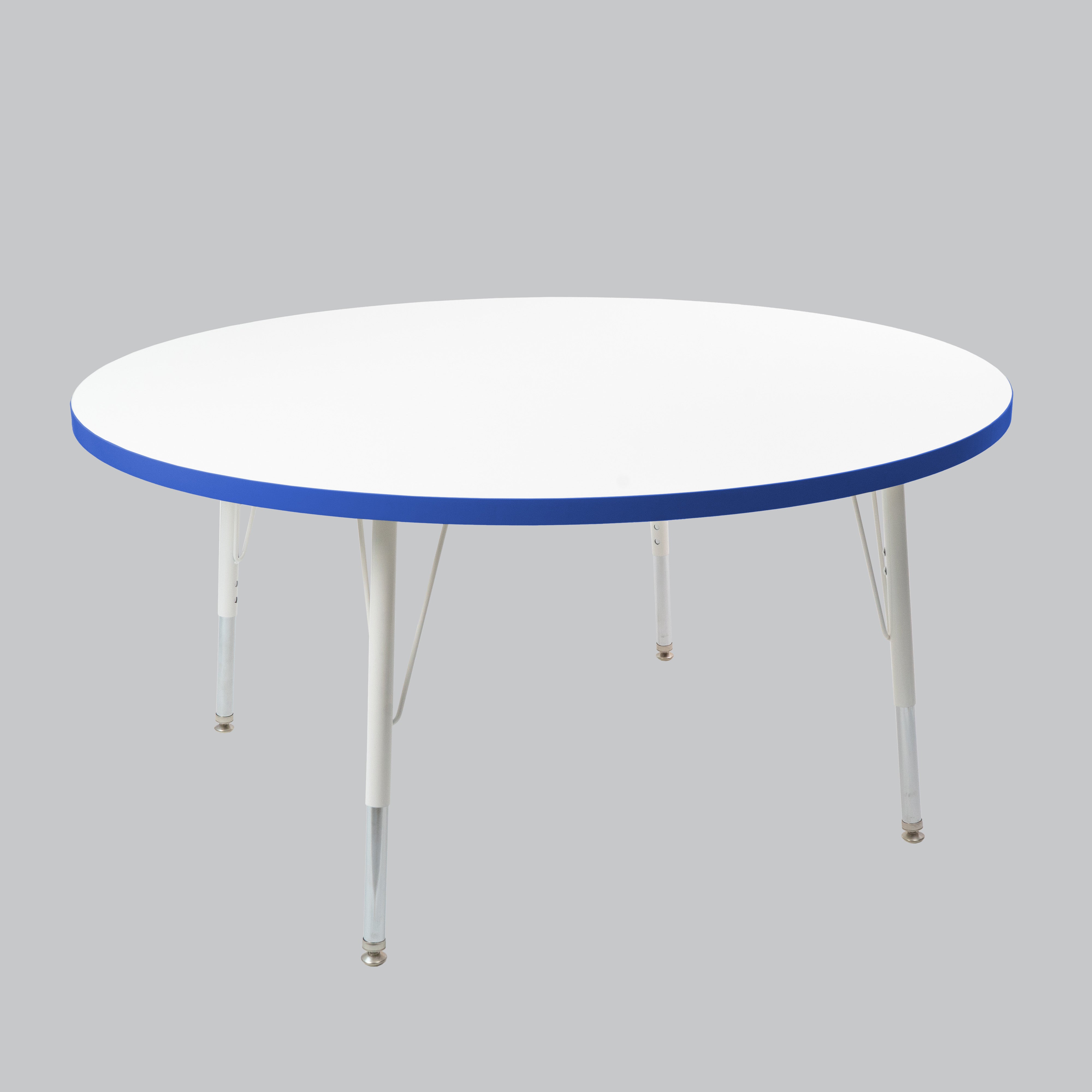 48" Round Thermofused Activity Table with Adjustable Standard Swivel Glide Legs - White/Blue/White