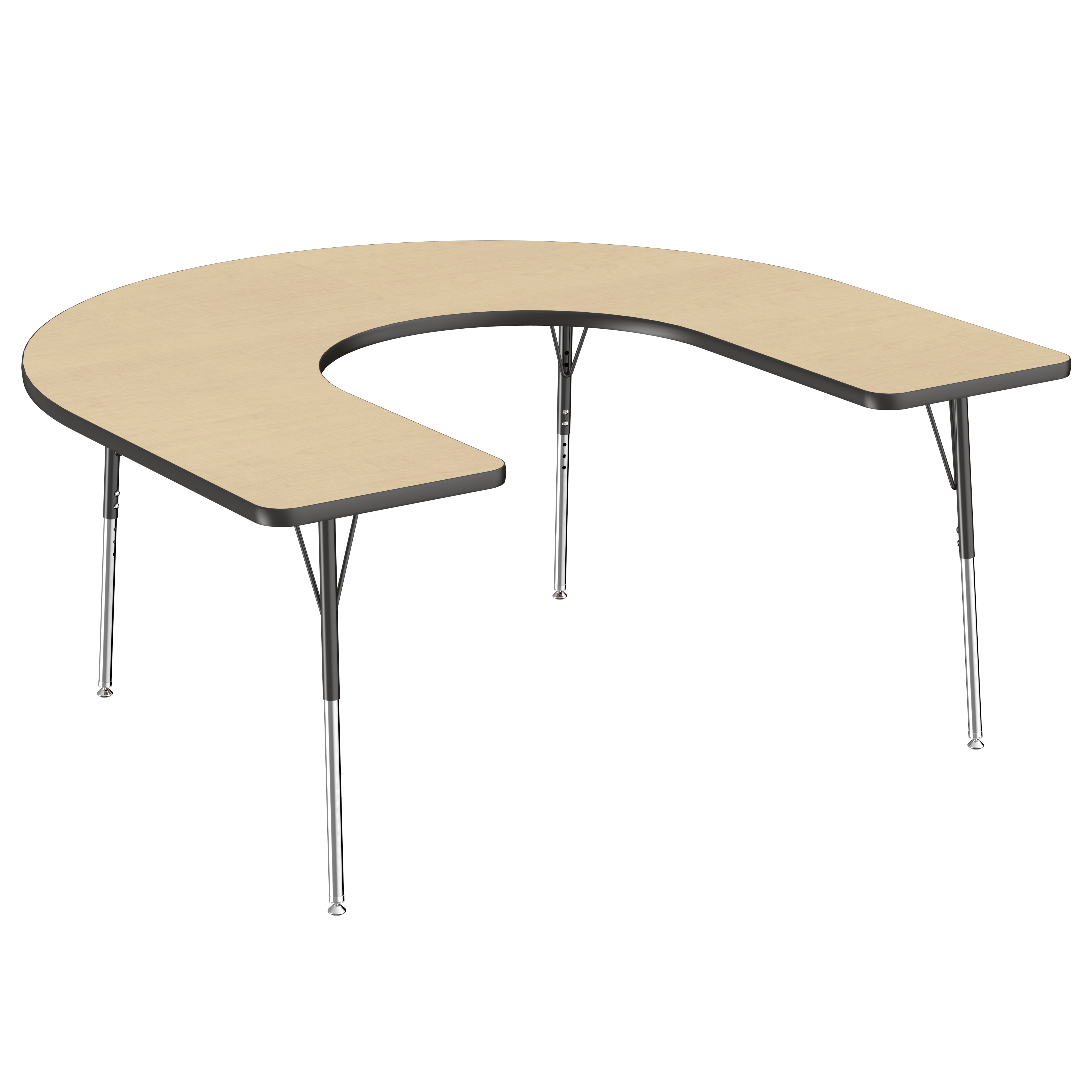 60" x 66" Horseshoe Thermofused Activity Table with Adjustable Standard Swivel Glide Legs - Maple/Black