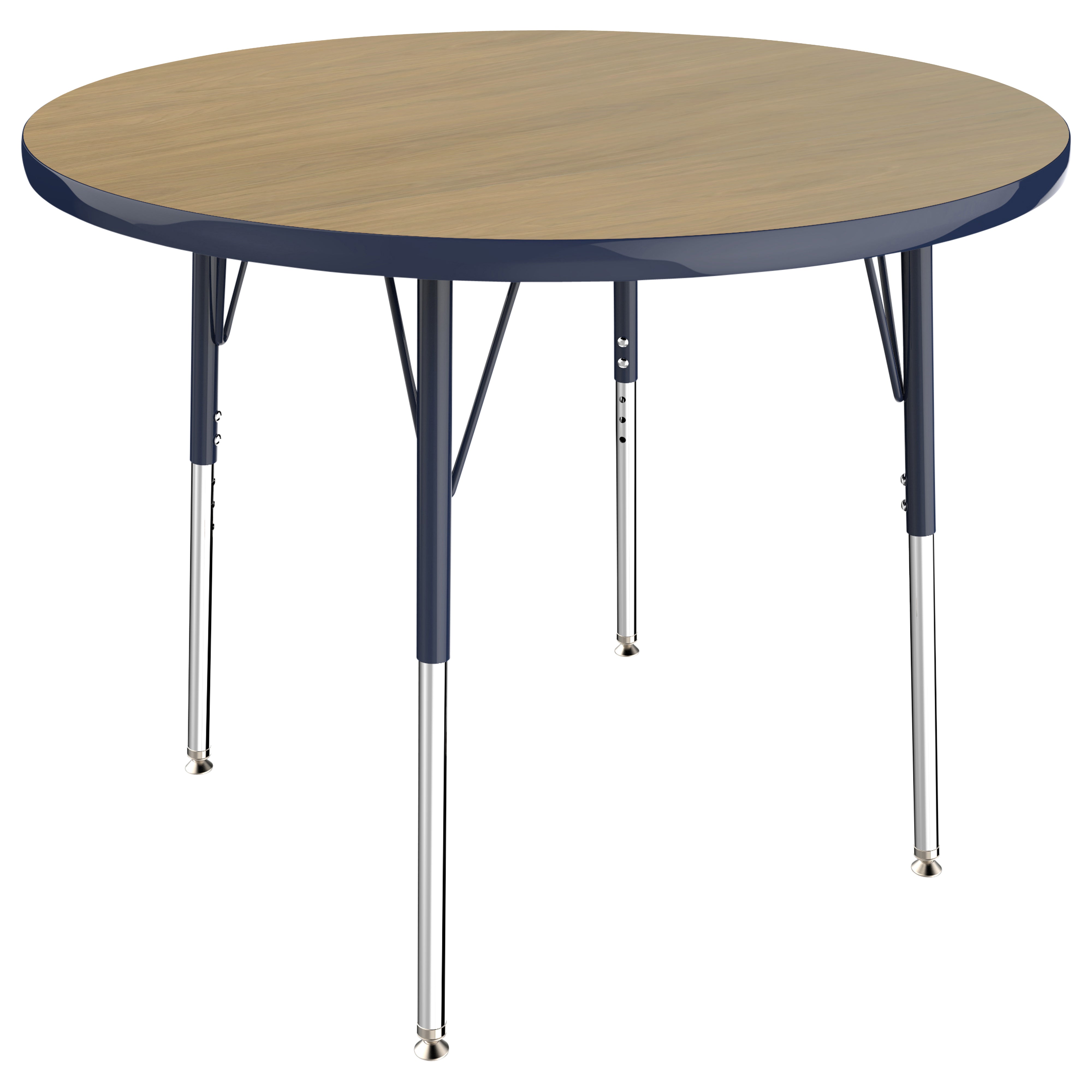36" Round T-Molding Activity Table with Adjustable Standard Swivel Glide Legs - Pasadena Oak/Navy