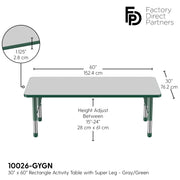 30" x 60" Rectangle T-Molding Activity Table with Adjustable Chunky Legs - Gray/Green
