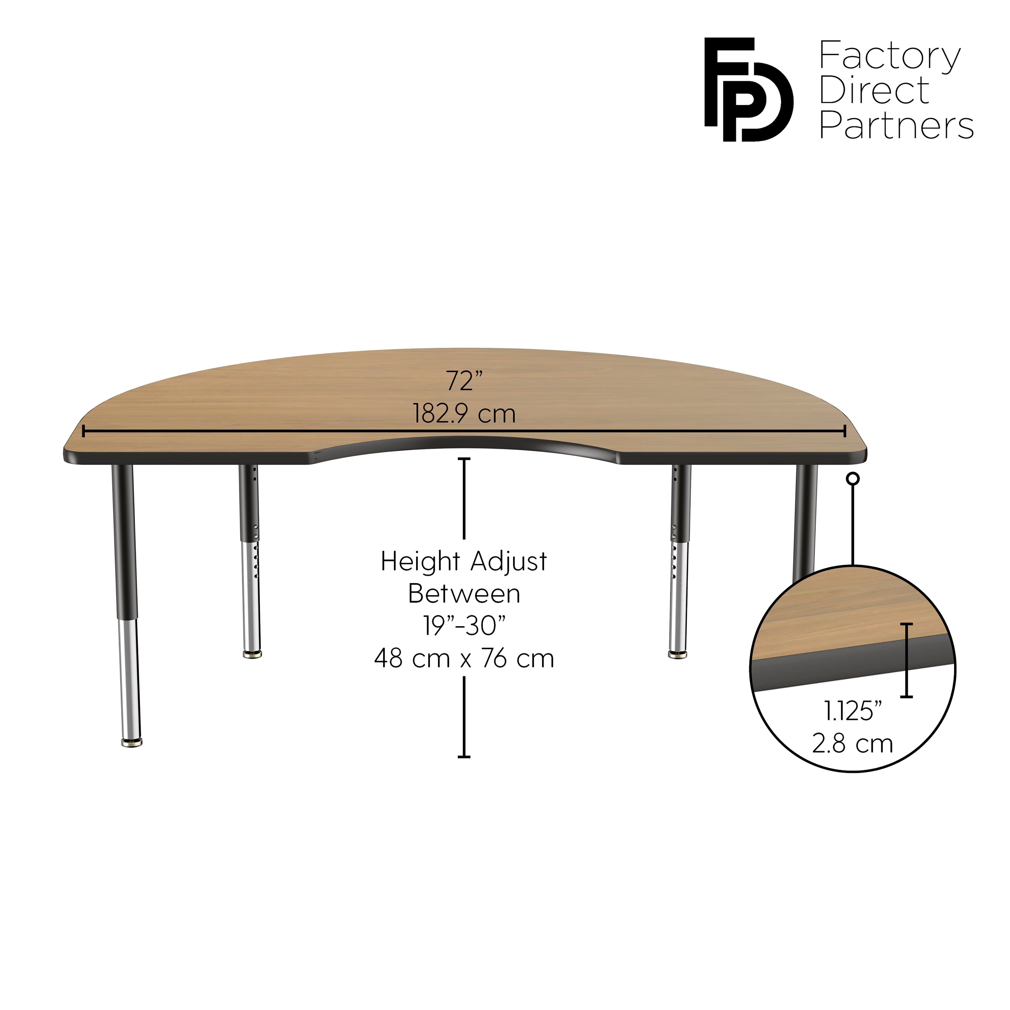 48" x 72" Kidney T-Molding Activity Table with Adjustable Super Legs - Pasadena Oak/Black