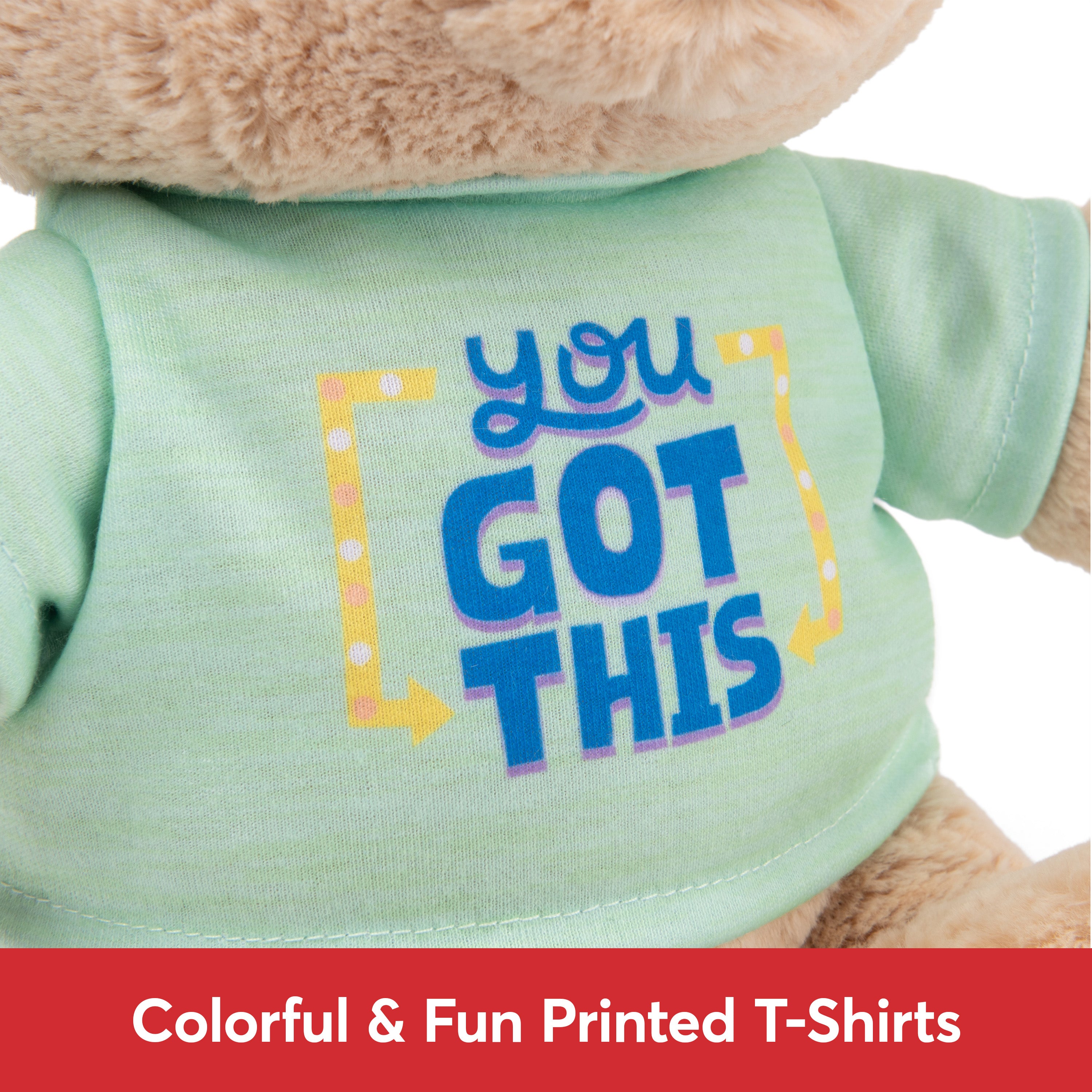 GUND “You Got This” Sustainable Message Bear with Green T-Shirt, Teddy Bear Made from 100% Recycled Materials for Ages 1 and Up, Tan, 12”