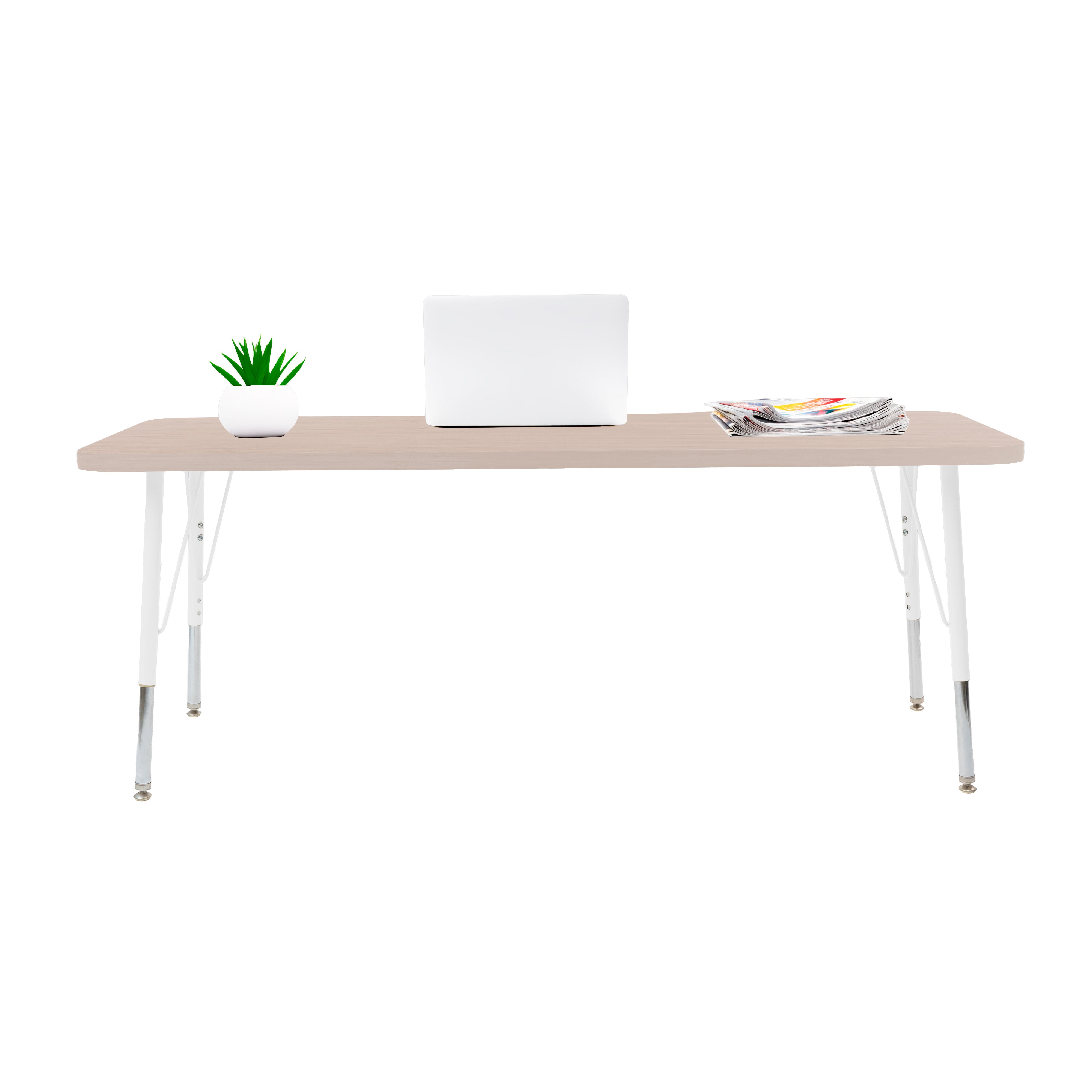 24" x 60" Rectangle Thermofused Woodgrain Activity Table with Standard Legs - Asian Sand/White