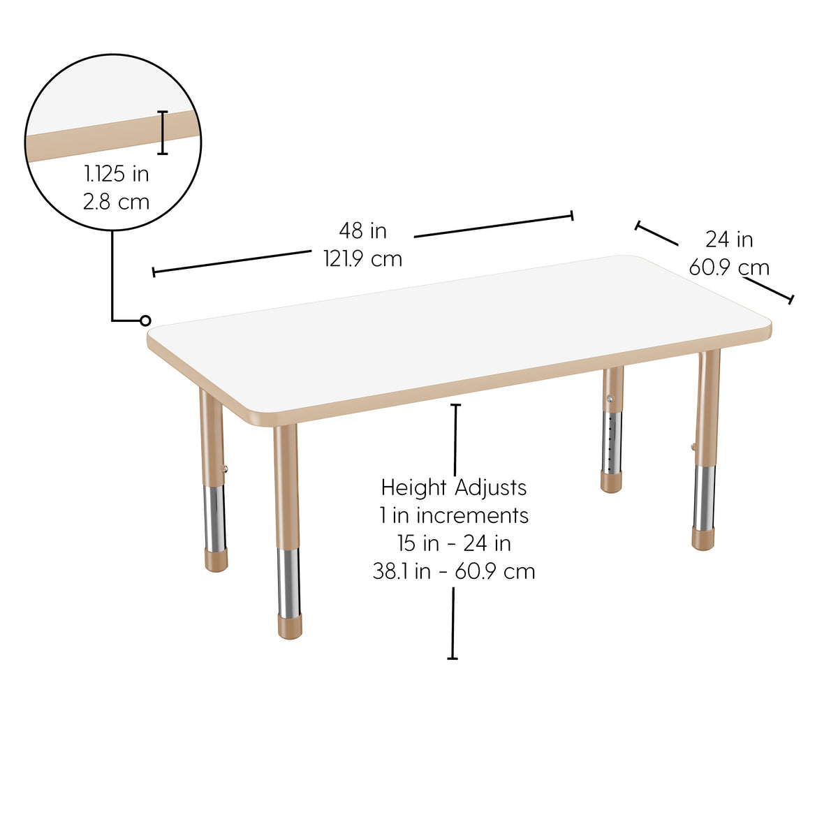 24" x 48" Rectangle Dry-Erase Activity Table with Adjustable Chunky Legs - Whiteboard/Sand