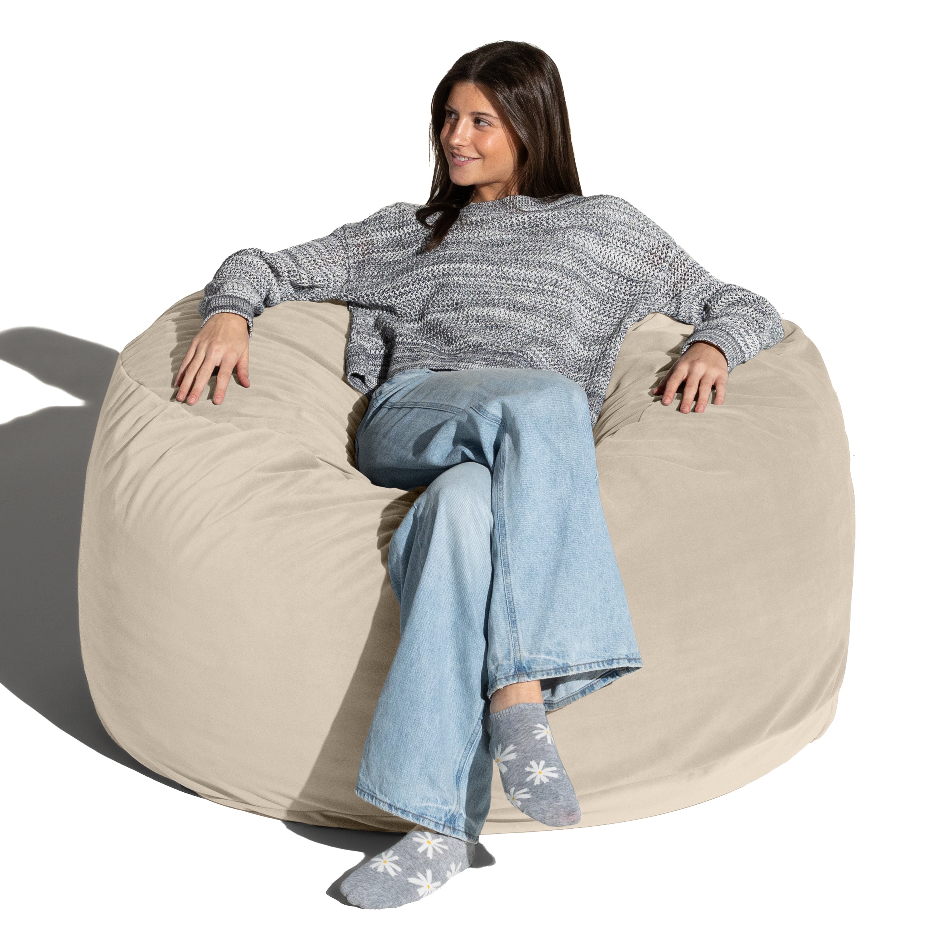 Jaxx 4 Foot Saxx - Large Round Bean Bag Chair for Adults - Lush Velvet Ivory