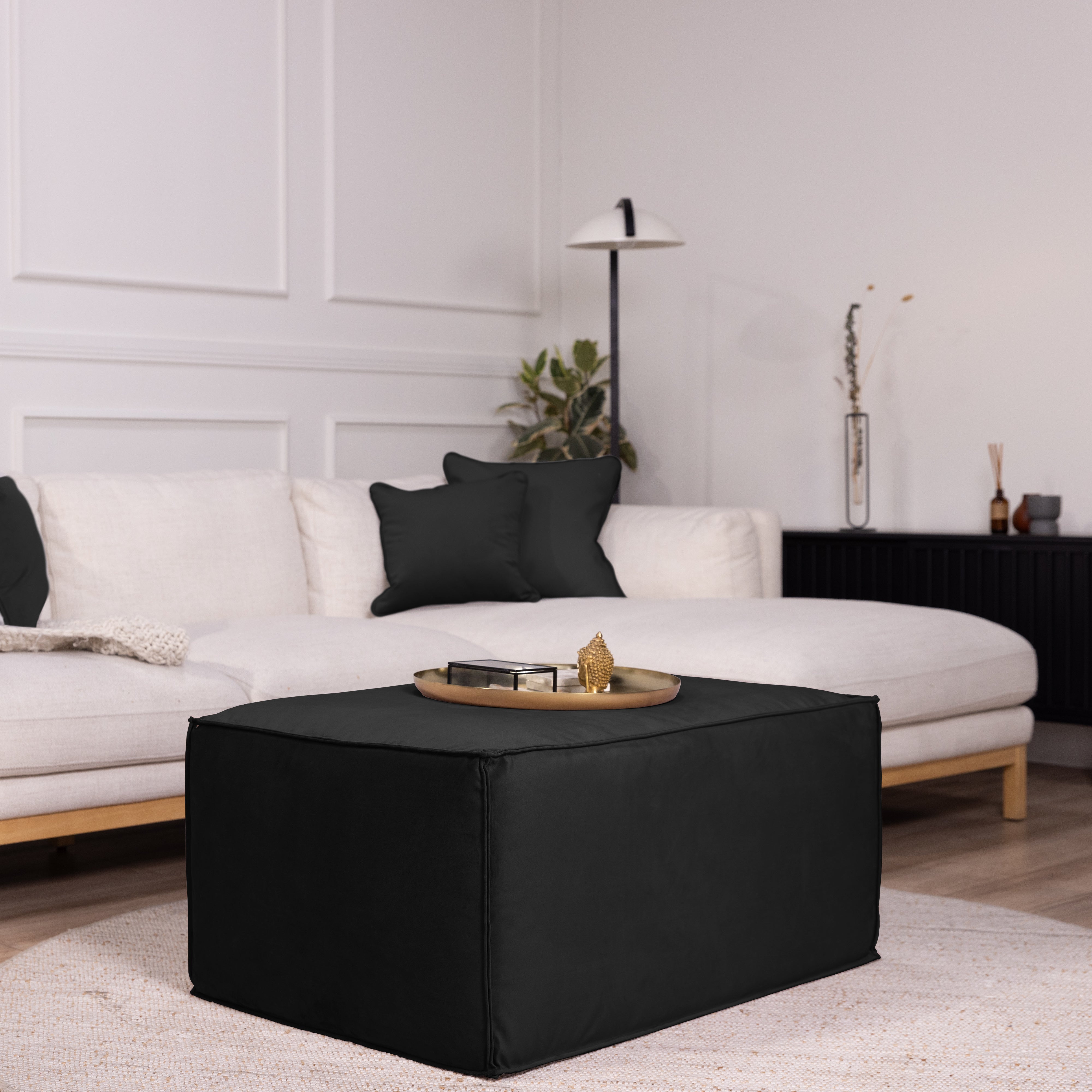 Overstuffed 36" x 24" Rectangle Microfiber Ottoman, 16" Height - Onyx