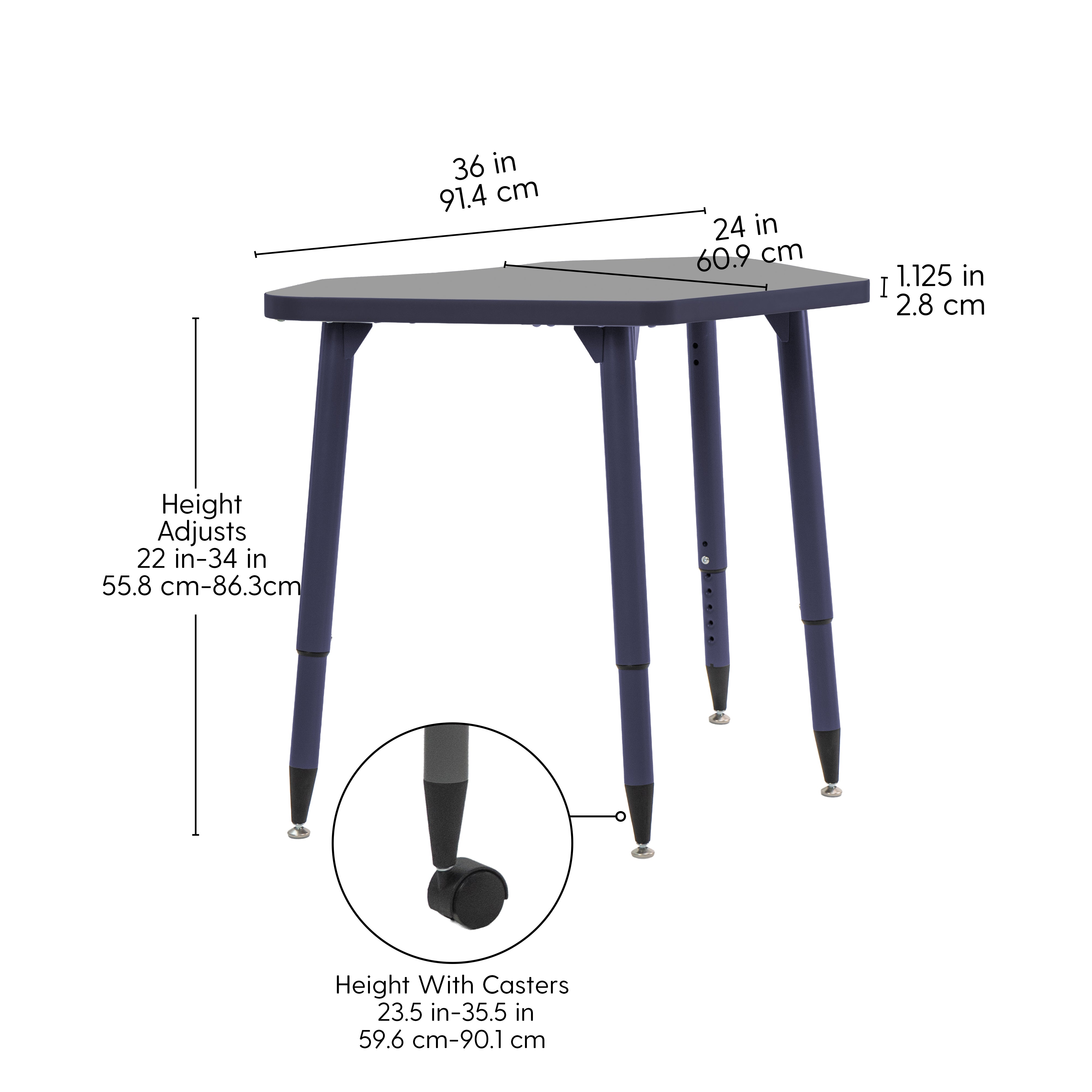 Adapte 24" x 36" Petal Thermofused Activity Table with Adjustable Tapered Legs - North Sea/Navy