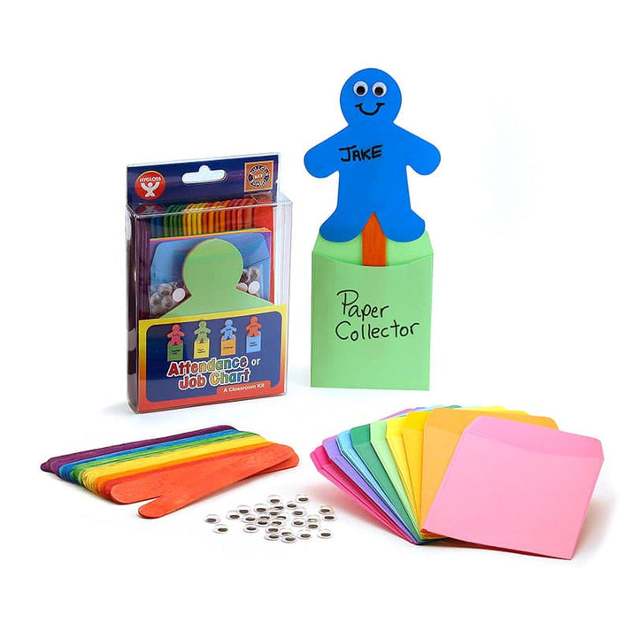 Attendance / Job Kit: Includes 25 Jumbo Colored Popsticks, 25 People Shapes, 25 Pockets & eyes