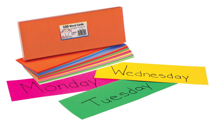 Bright Word Cards, 100 4"x11.5" cardstock,  8 ea of 12 colors + 4 white