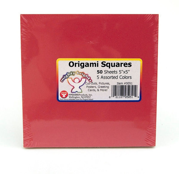 Squares - 5", 50 ct, 5 Asst'd colors Origami Paper