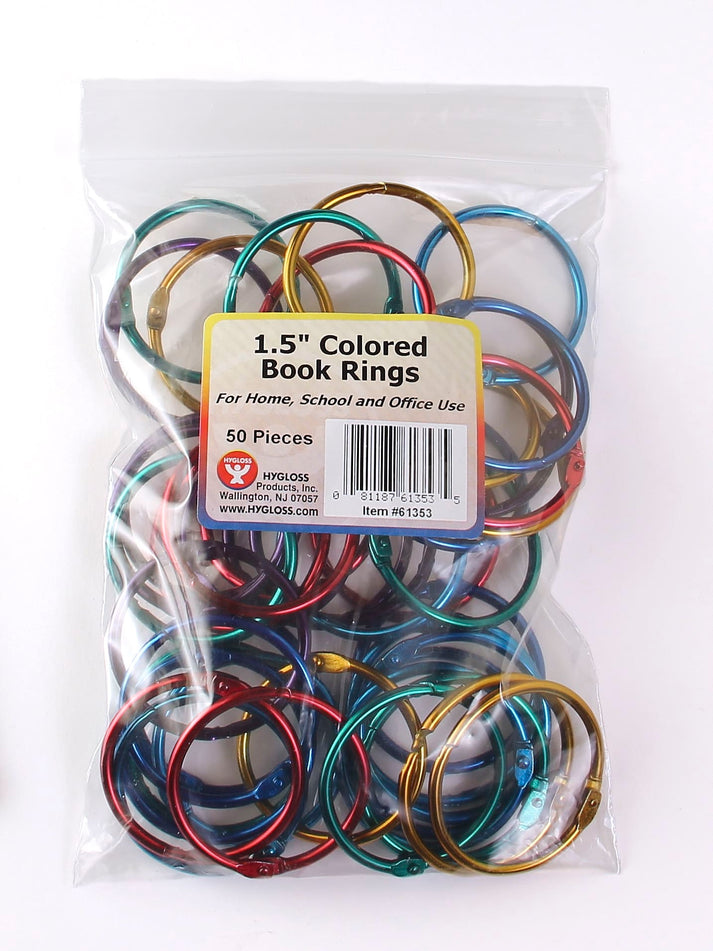 Book Rings - Assorted Metallic Colors, 50 Rings, 1 1/2"