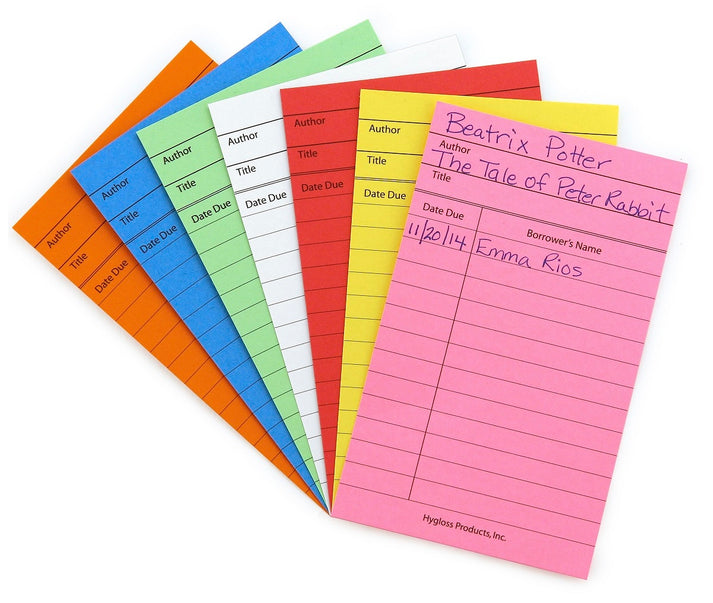 Library Cards - 3"x5", 500 cards, Assorted Colors