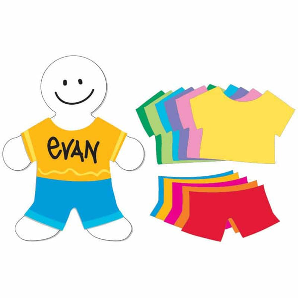 Bright T-Shirt & Pants Shapes - 25, 16" Multicultural People Shapes & 25 Colored T-shirts & Pants