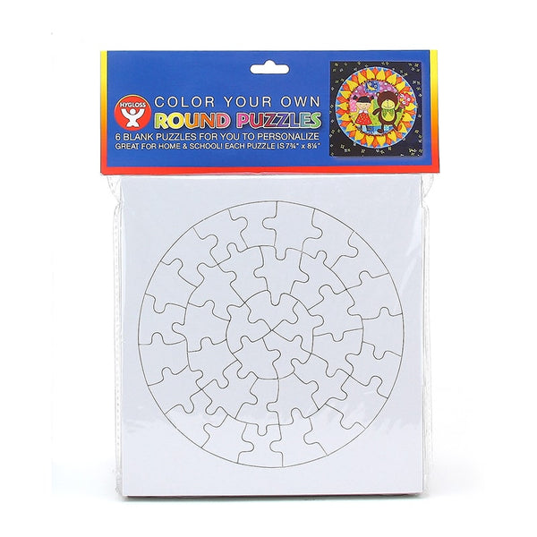 Color Your Own Puzzles - 6 ct, Round, Frame 7.75" x 8.25", Puzzle 6.75" diameter, 36 pcs per puzzle