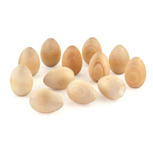 Wood Eggs - 12, 1.75" x 2.5"