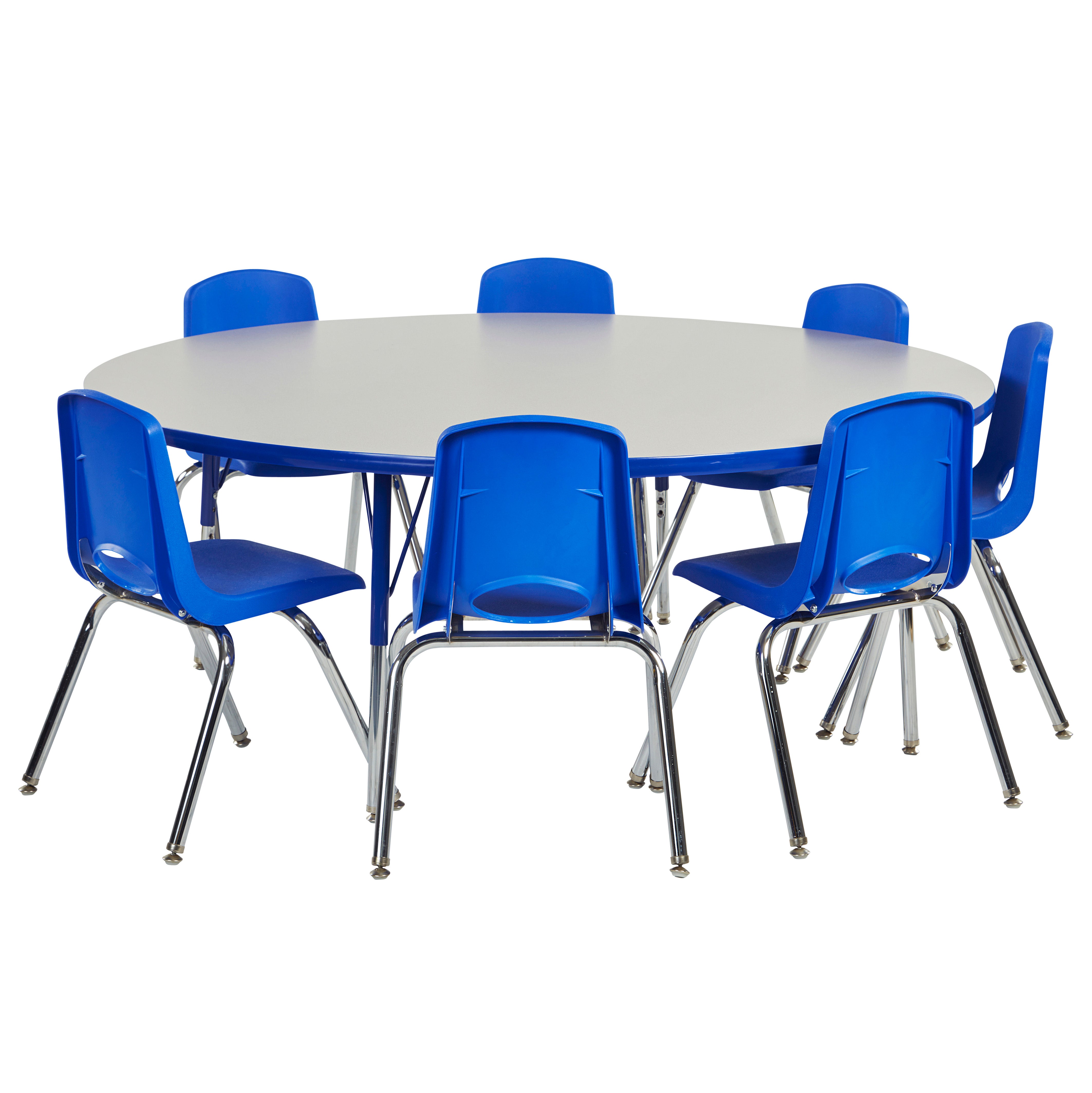 60" Round T-Molding Activity Table with Adjustable Standard Swivel Glide Legs - Gray/Blue