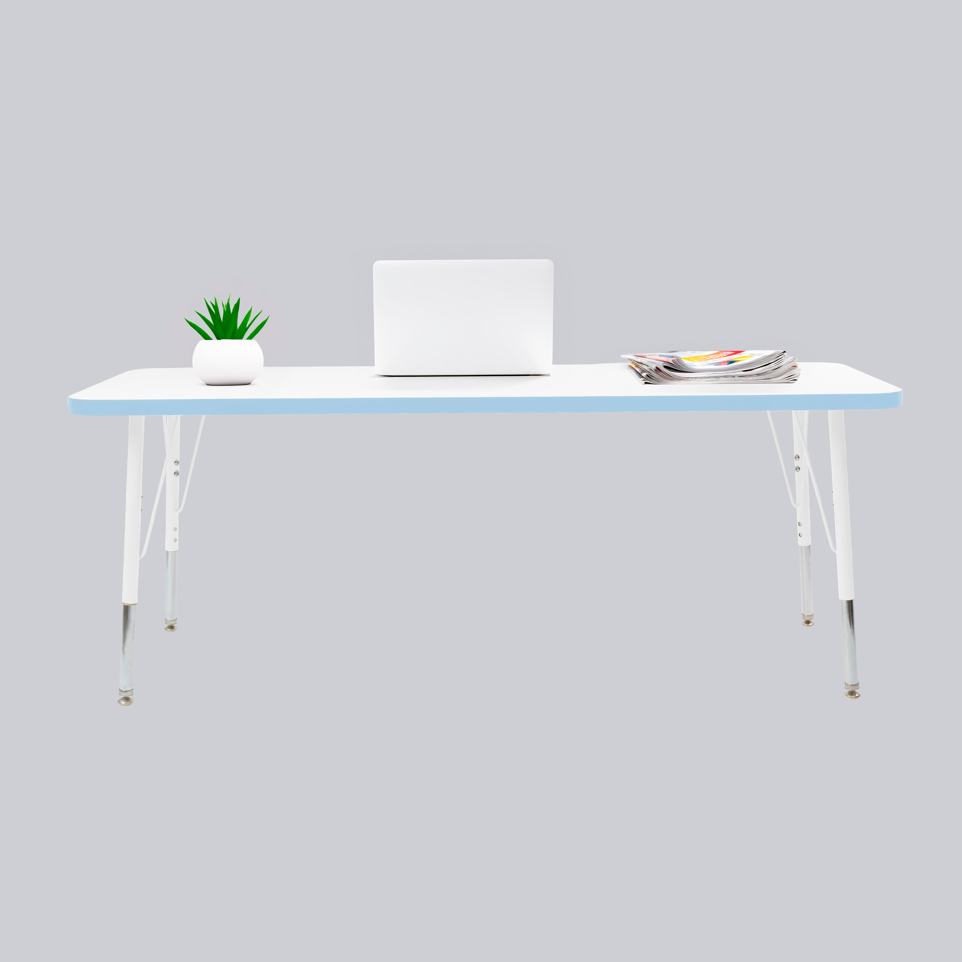 24" x 60" Rectangle Thermofused Activity Table with Adjustable Standard Swivel Glide Legs - White/Powder Blue/White