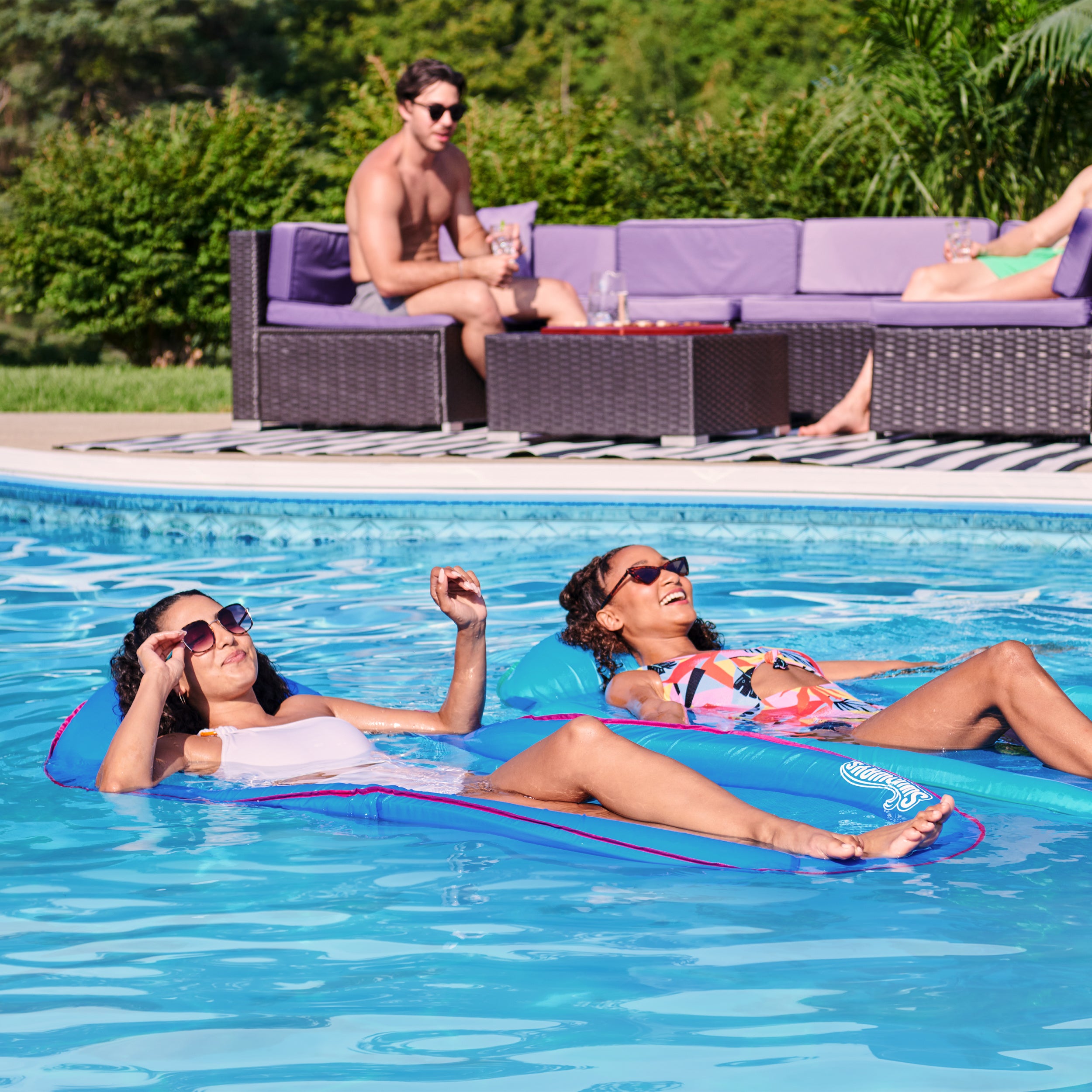 SwimWays Spring Float Premiun Hammock Pool Lounge Chair with Hyper-Flate Valve, Blue