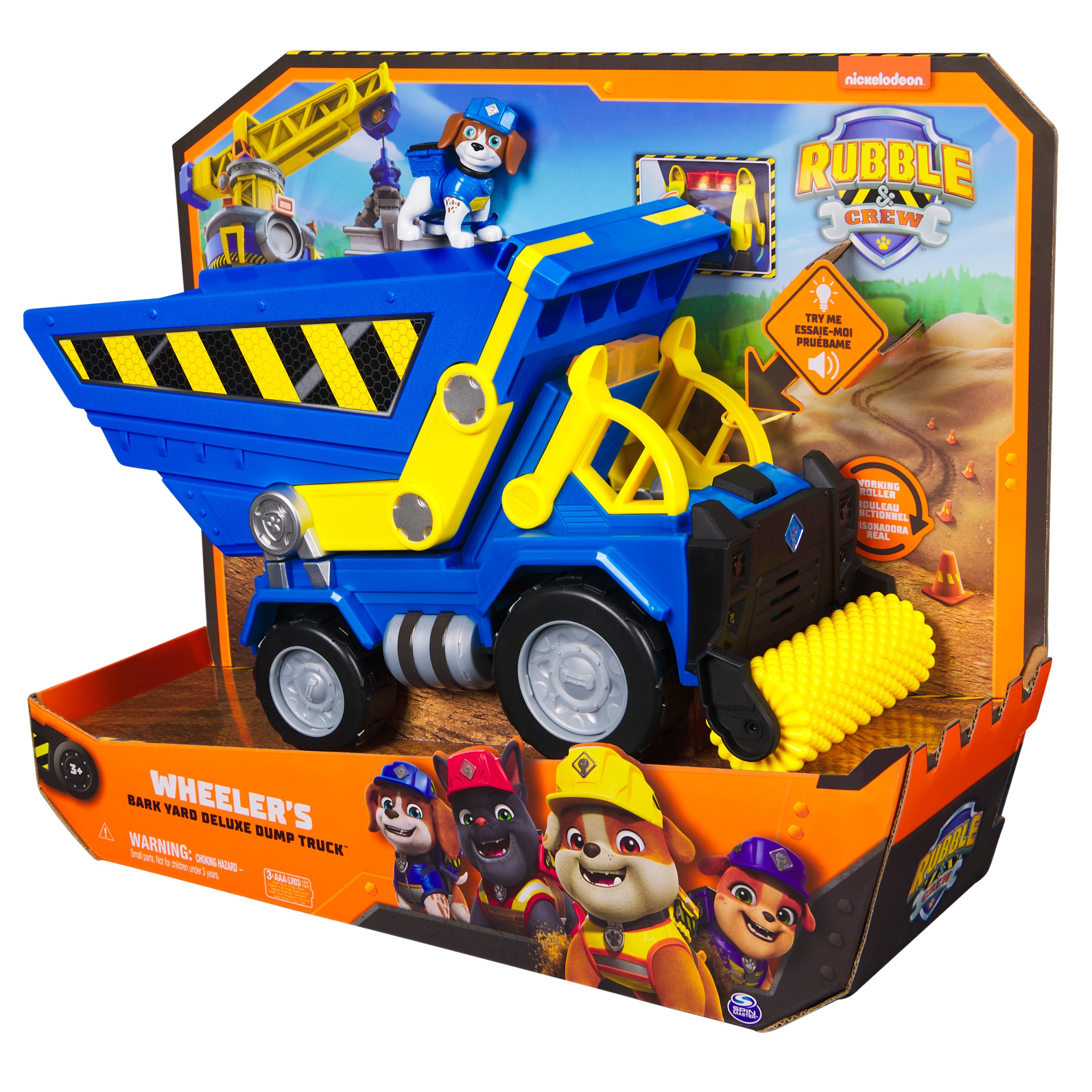 Rubble & Crew, Bark Yard Deluxe Dump Truck Construction Vehicle with Lights, Sounds & Wheeler Action Figure, Kids Toys for Boys & Girls Ages 3 and up
