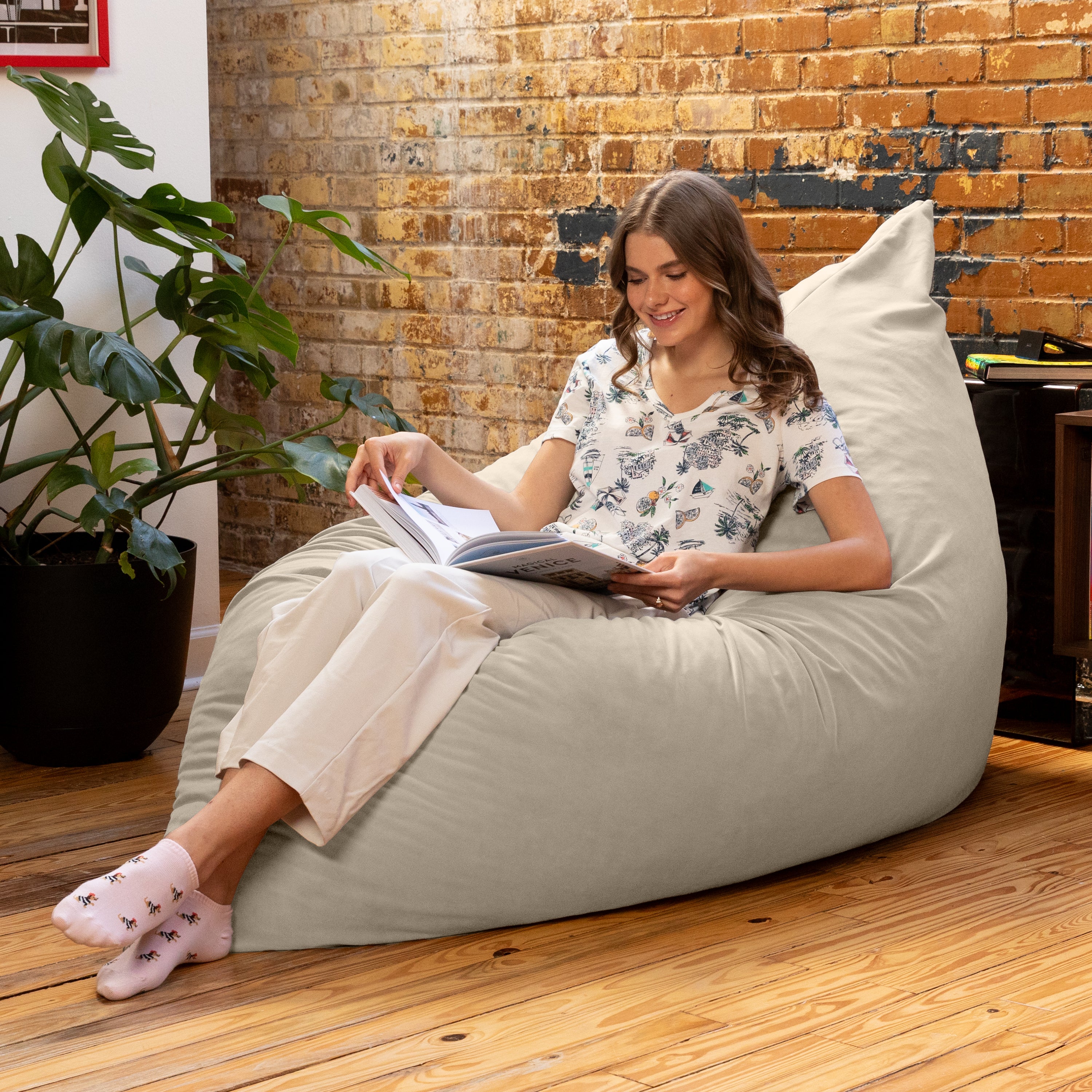 Jaxx Pillow Saxx 5.5-Foot Décor Bean Bag Giant Floor Pillow Lounge, Lush Velvet Ivory