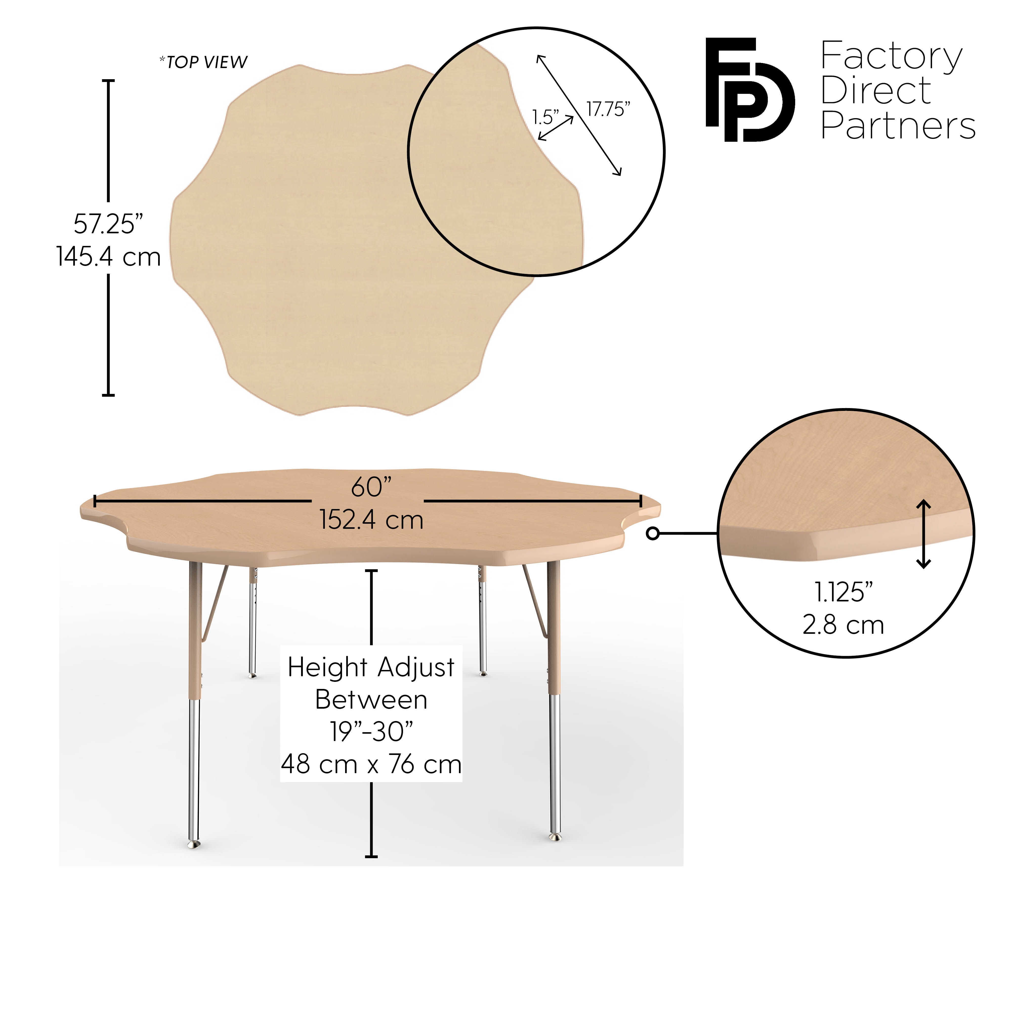60" x 60" Flower T-Molding Activity Table with Adjustable Standard Swivel Glide Legs - Maple/Sand