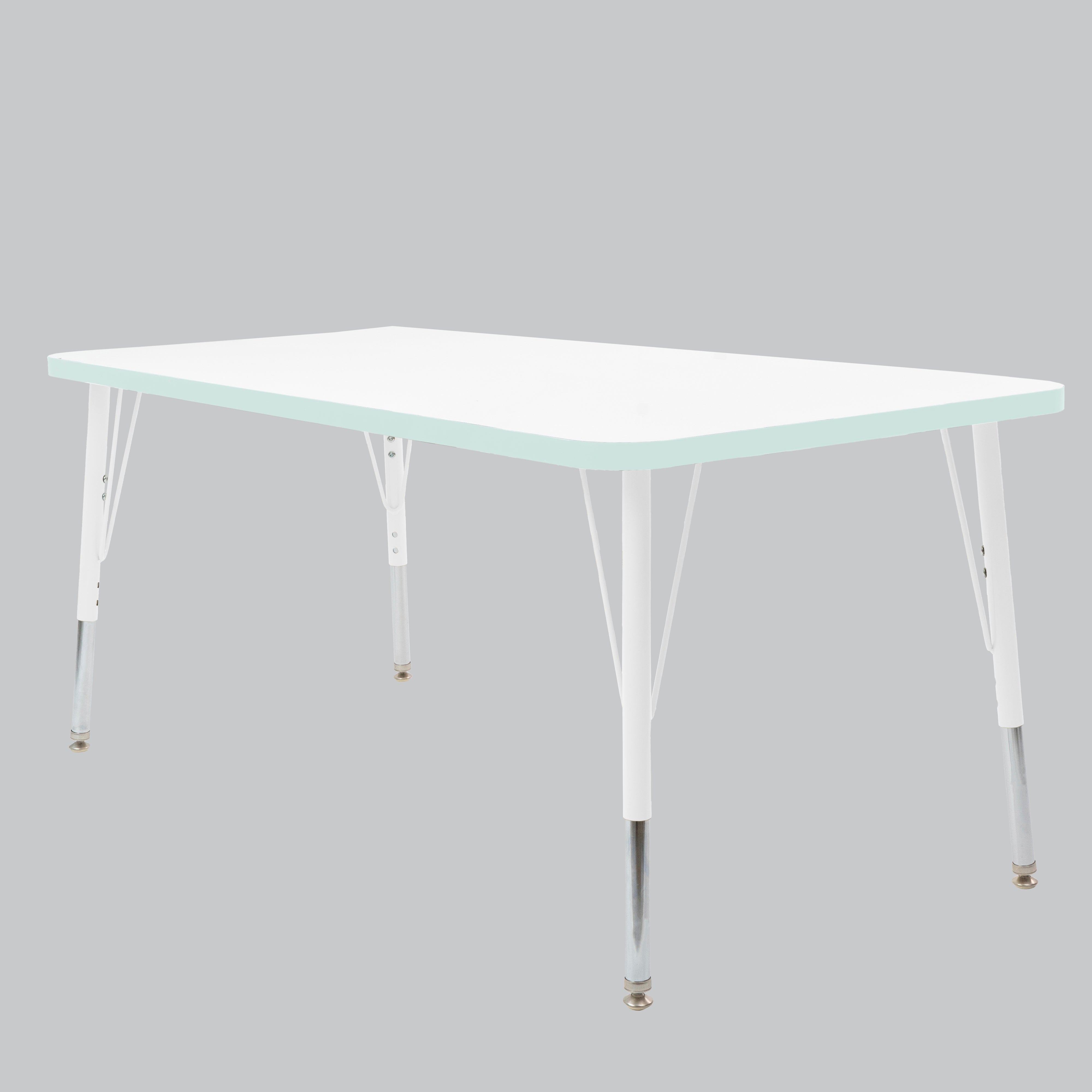 30" x 60" Rectangle Thermofused Activity Table with Adjustable Standard Swivel Glide Legs - White/Seafoam/White