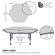 60" x 60" Flower T-Molding Activity Table with Adjustable Chunky Legs - Gray/Navy