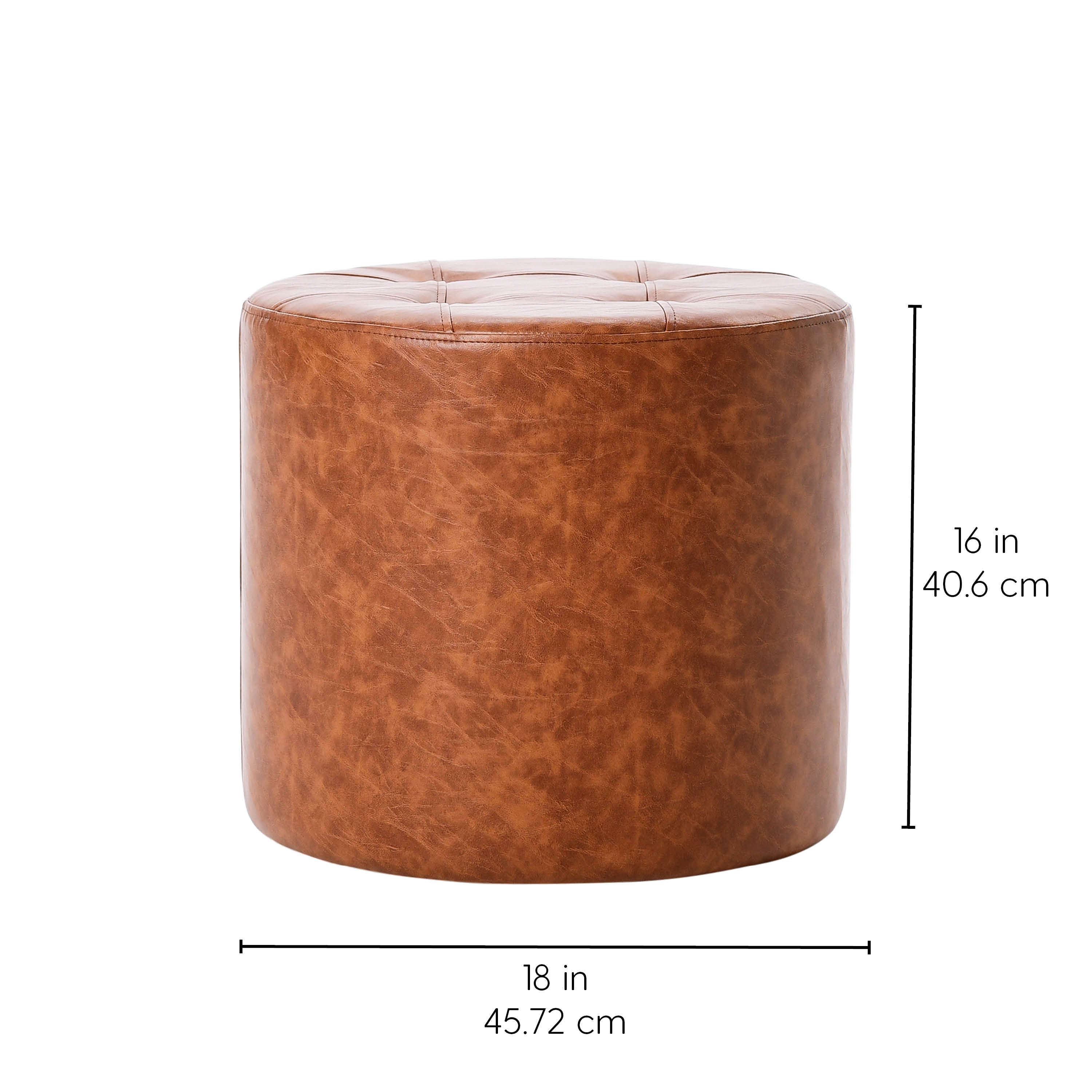 Rustic Tufted Round Ottoman 16" Height - Hazelnut