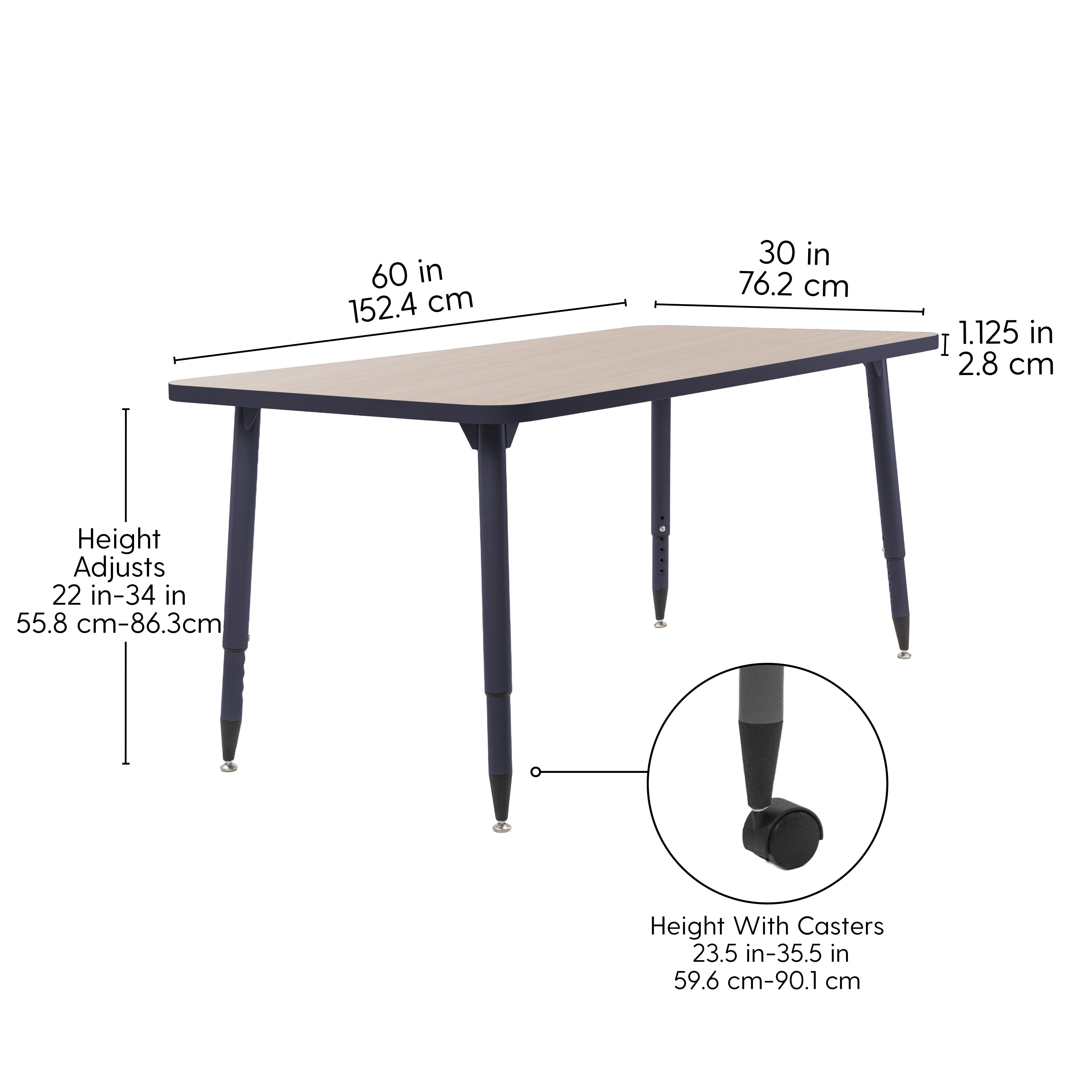 Adapte 30" x 60" Rectangle Thermofused Activity Table with Adjustable Tapered Legs - Asian Sand/Navy