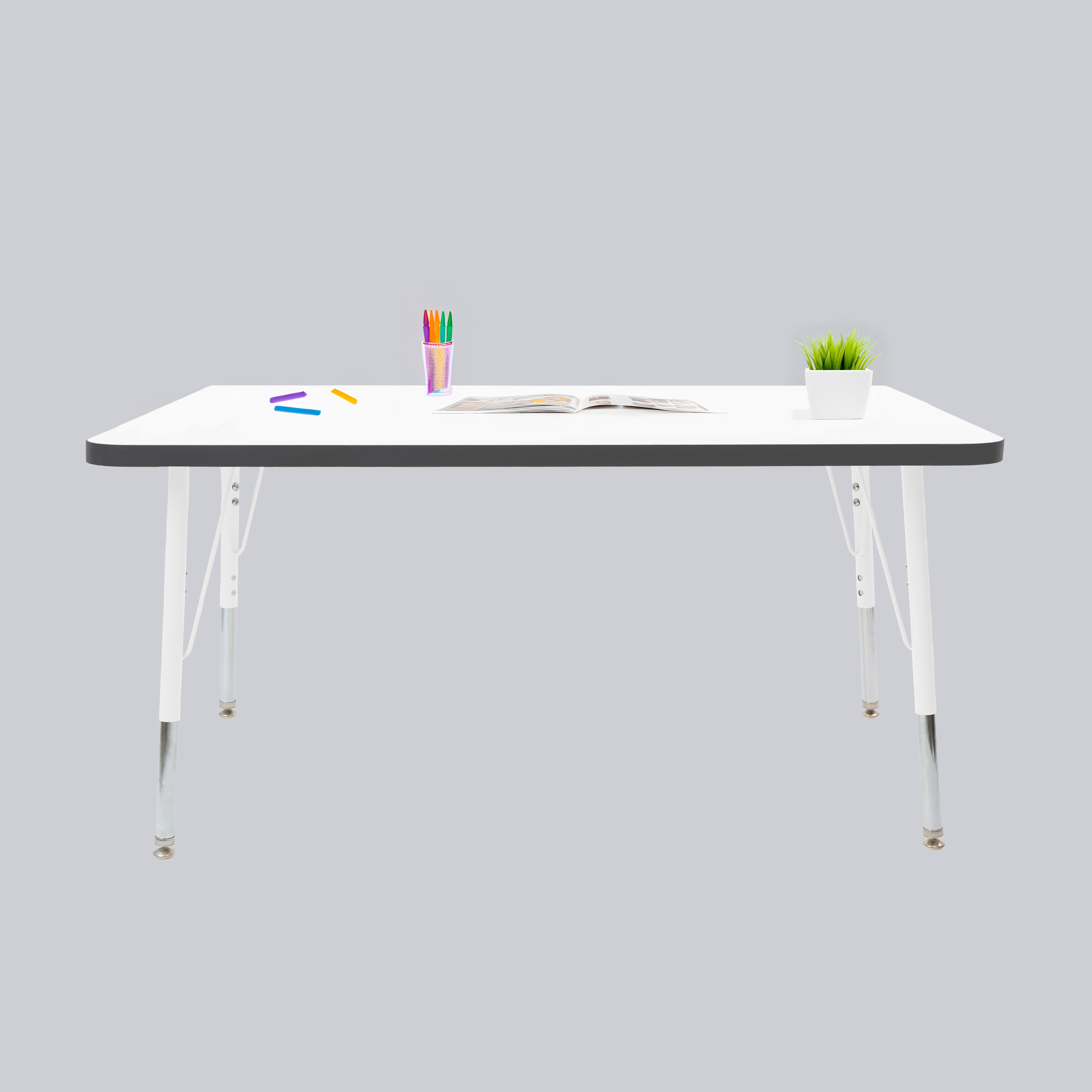 30" x 48" Rectangle Thermofused Activity Table with Adjustable Standard Swivel Glide Legs - White/Black/White